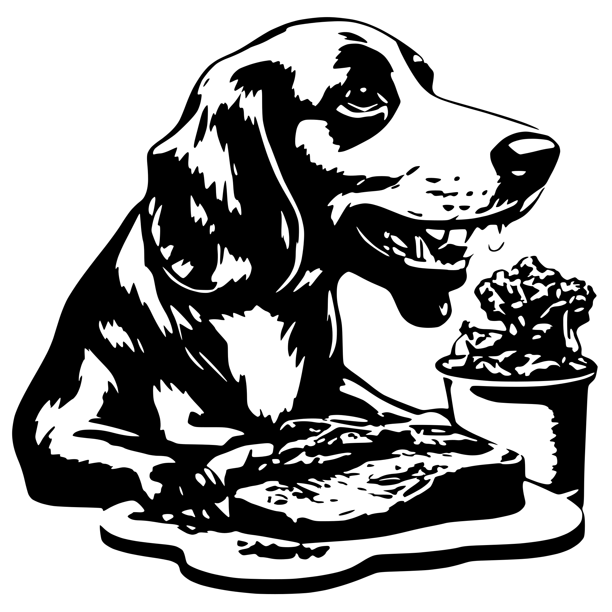 AI-generated SVG of 'dog eating roast steak'