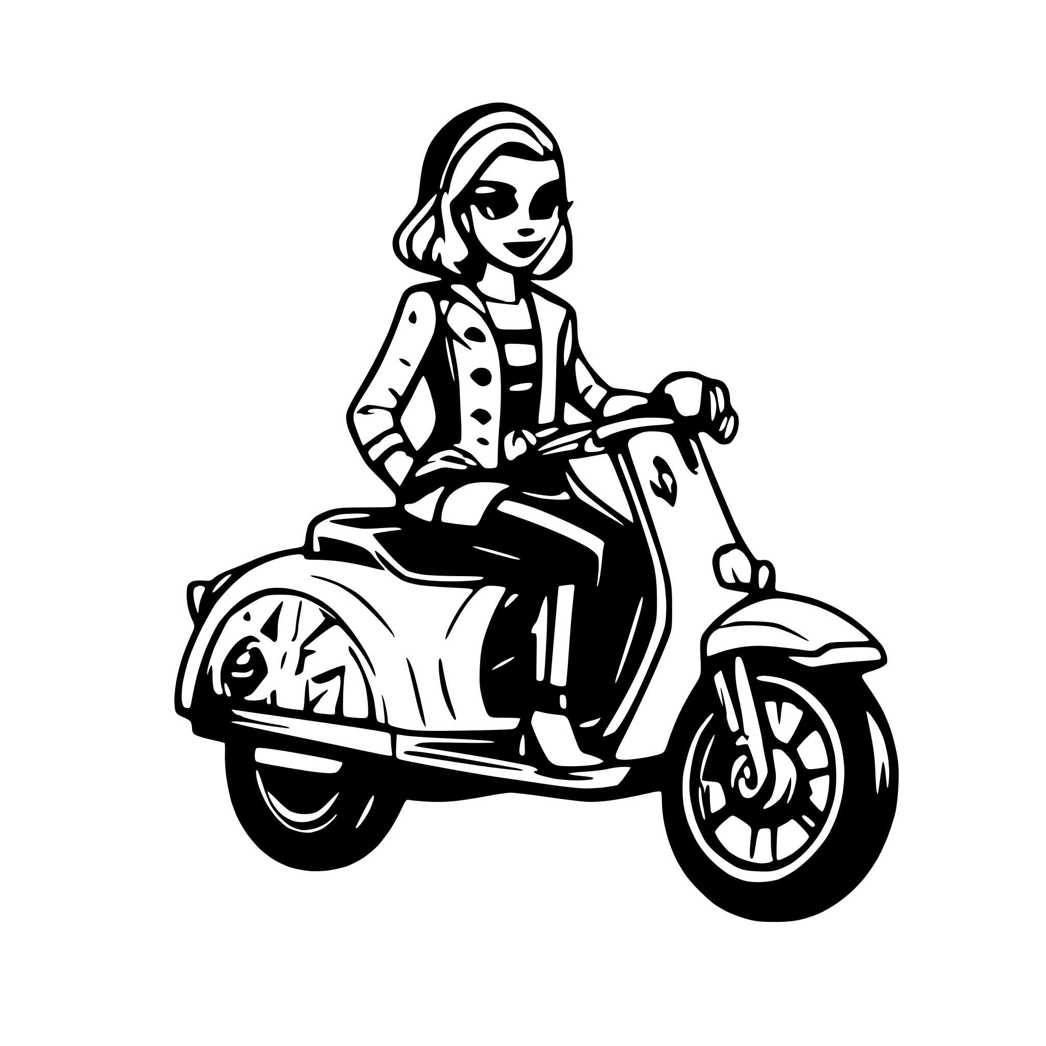 AI-generated SVG of a Woman on a vespa Rockabilly