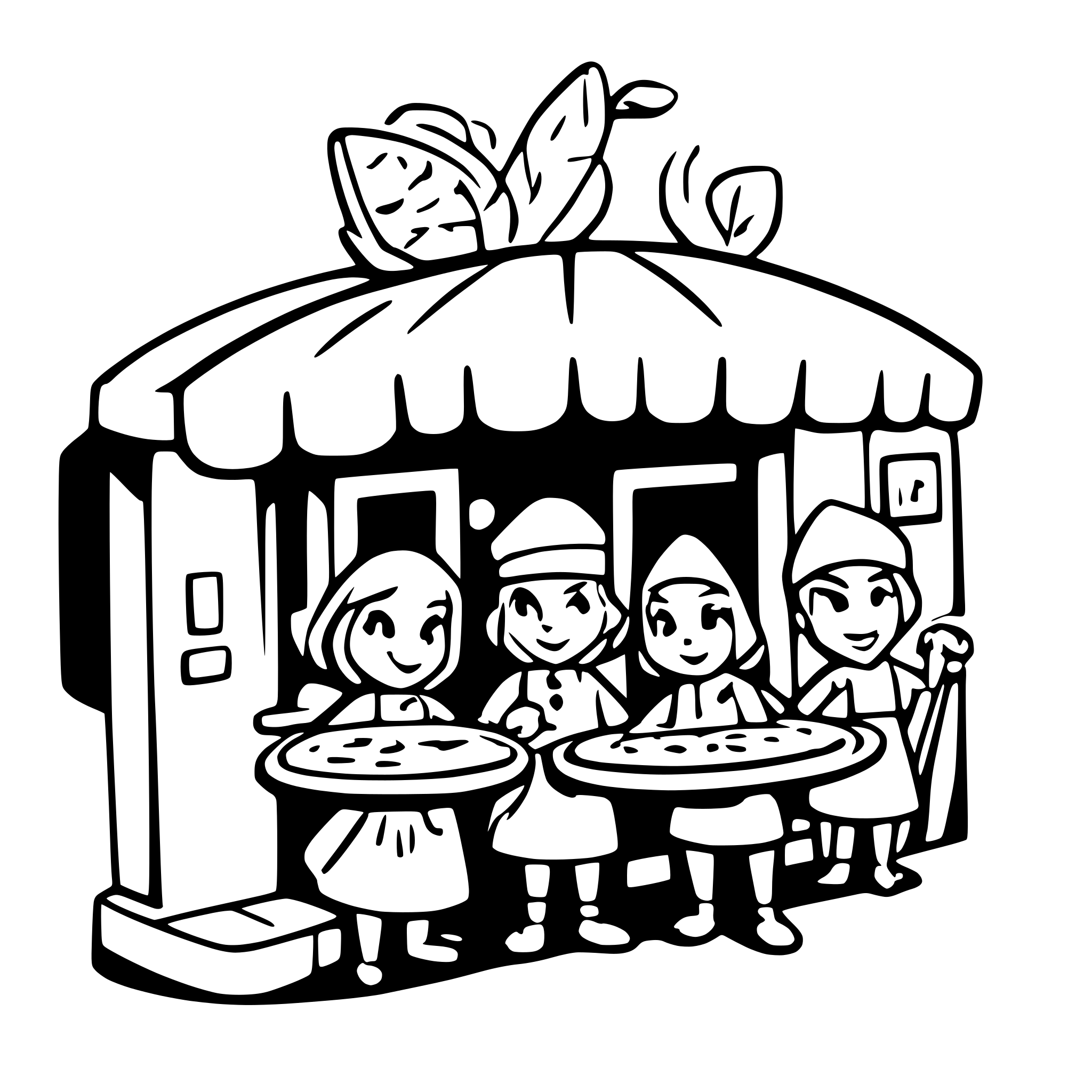 AI-generated SVG of a italian pizzeria with robin hood characters