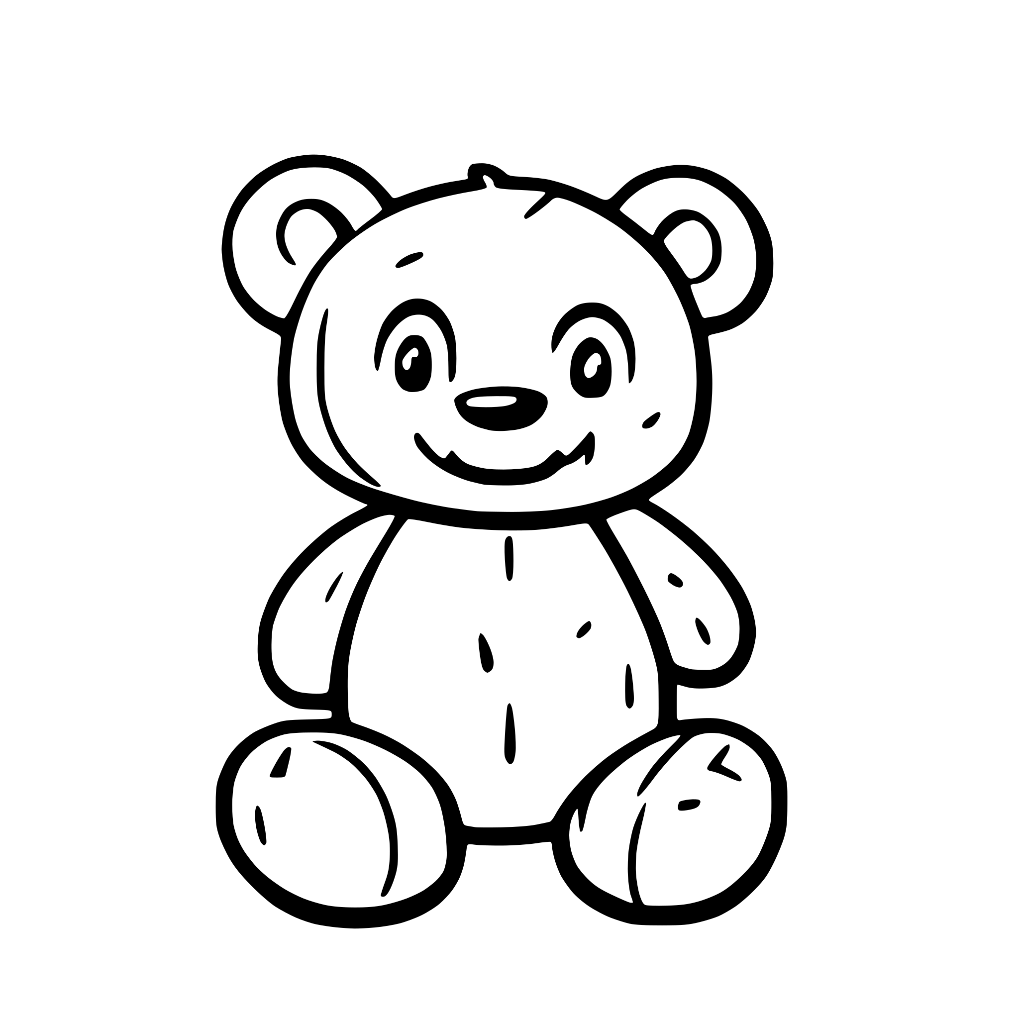 AI-generated SVG of a draw a happy teddy bear: cartoon, vector, minimal, children's colour-book style, thin strokes, contrasting outline