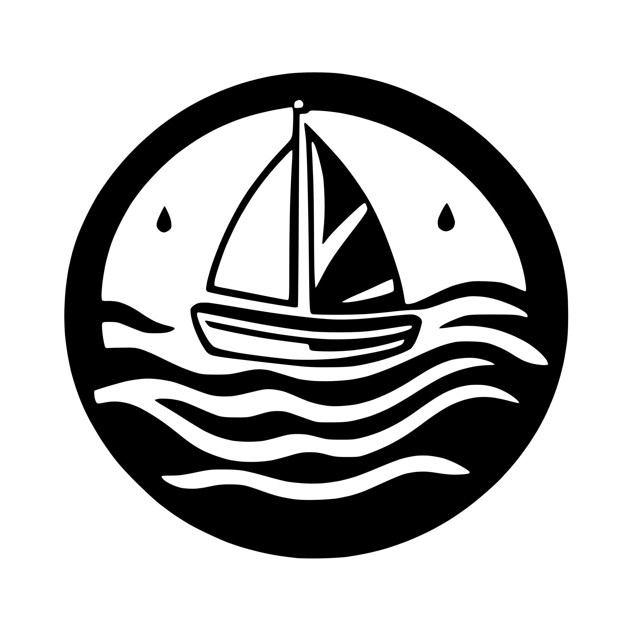 AI-generated SVG of a simple 2d sailbot icon on 2 water waves, no borders