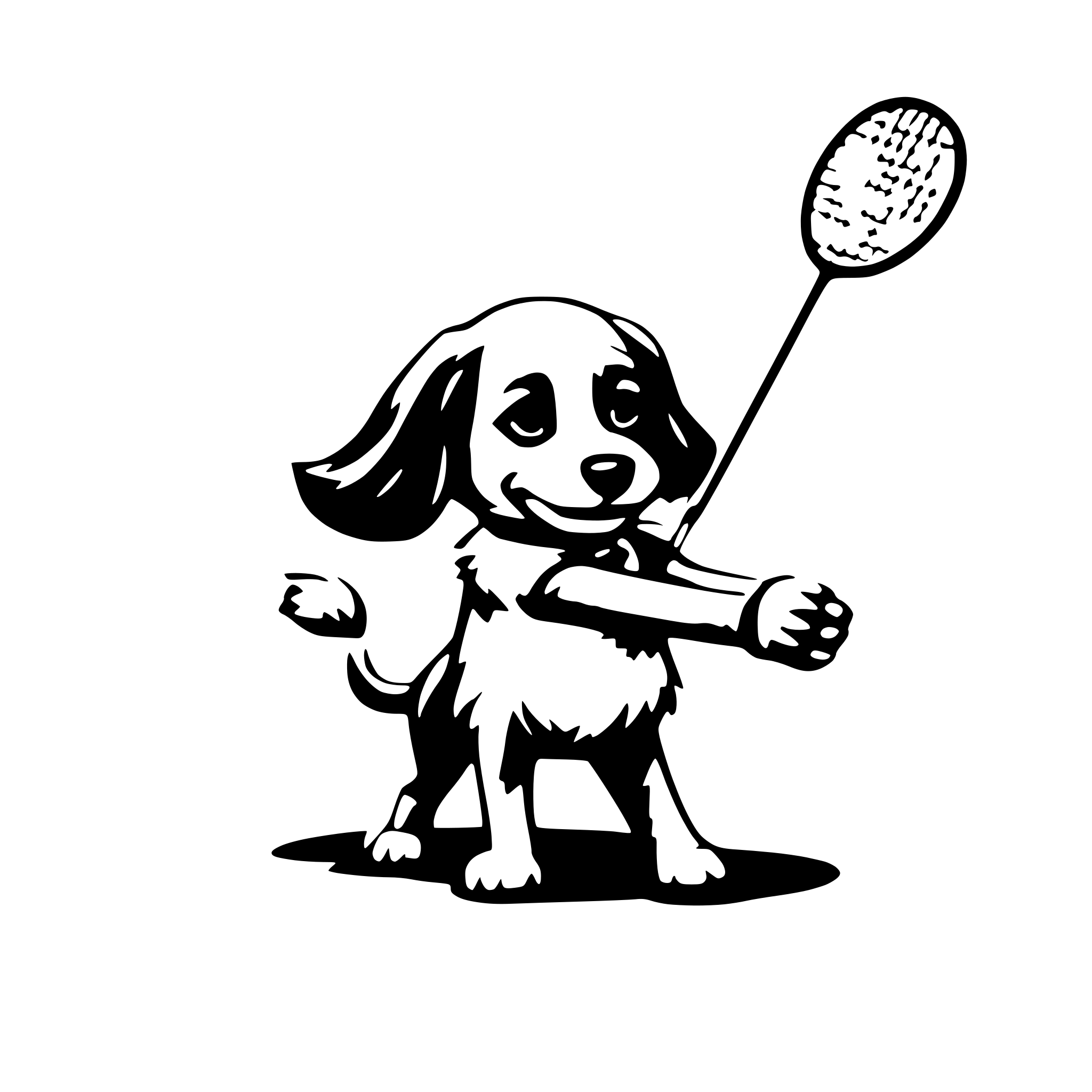 AI-generated SVG of a a cute dog play badminton