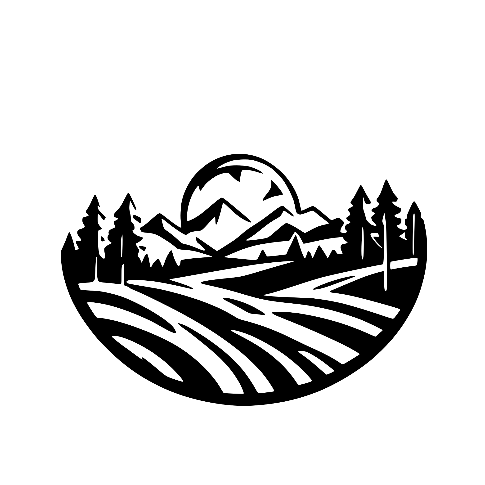 AI-generated SVG of a a wide way leading to uplands, a sunset in background