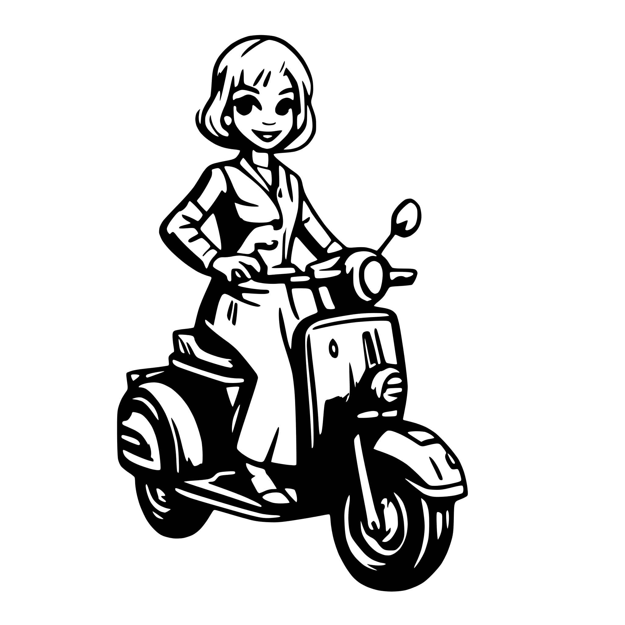 AI-generated SVG of a 40 year old women on a vespa