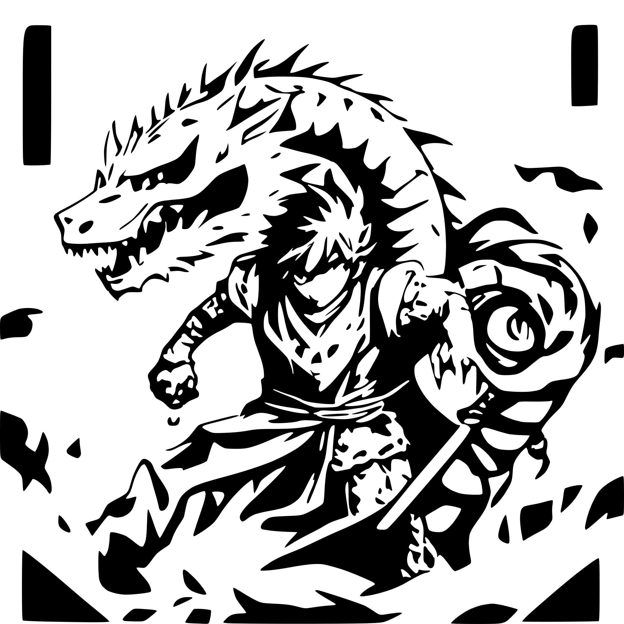 AI-generated SVG of a grimreaper silhoutte at the top and down under is a dragon fighting a tiger