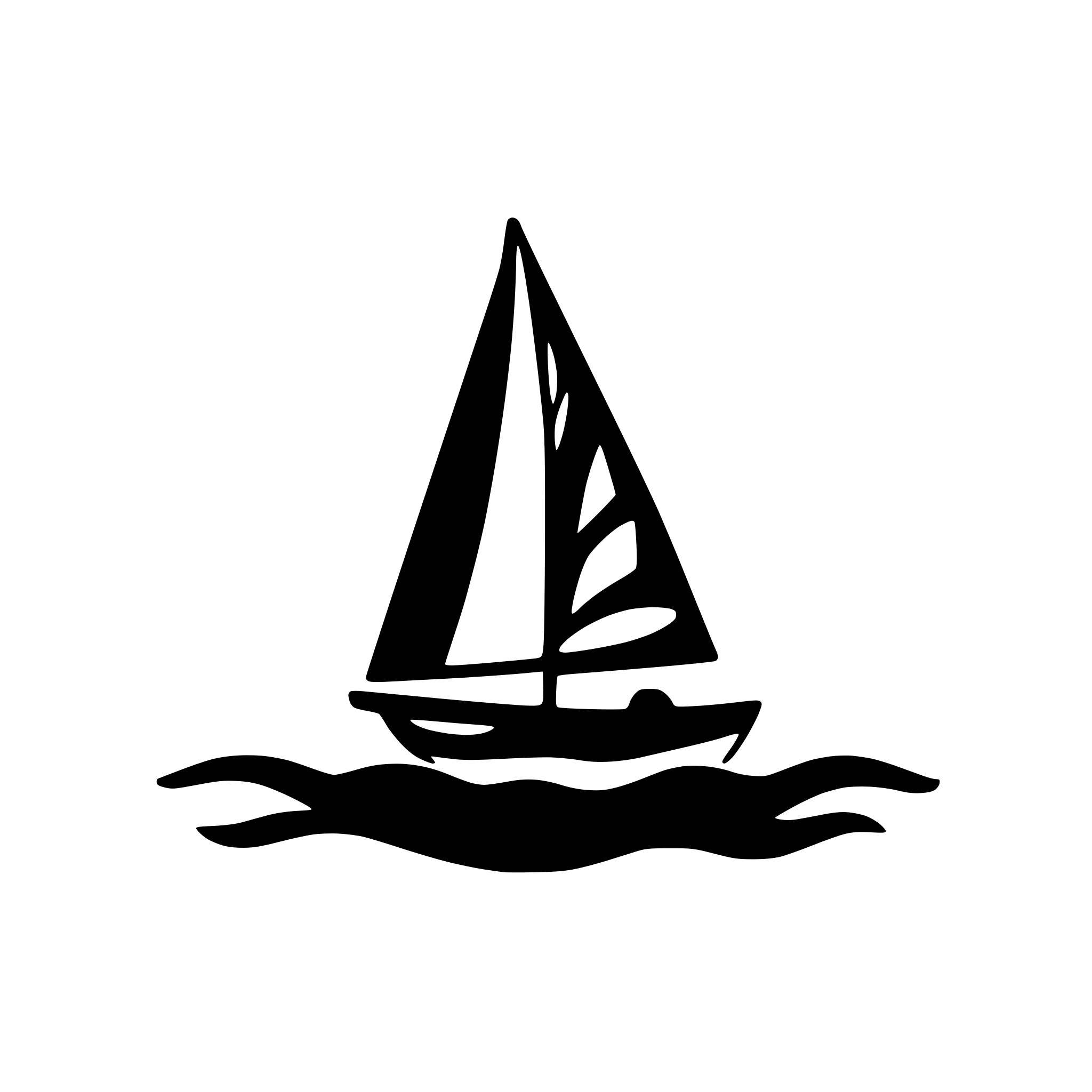 AI-generated SVG of a simple 2d sailbot icon on 2 water waves, no borders