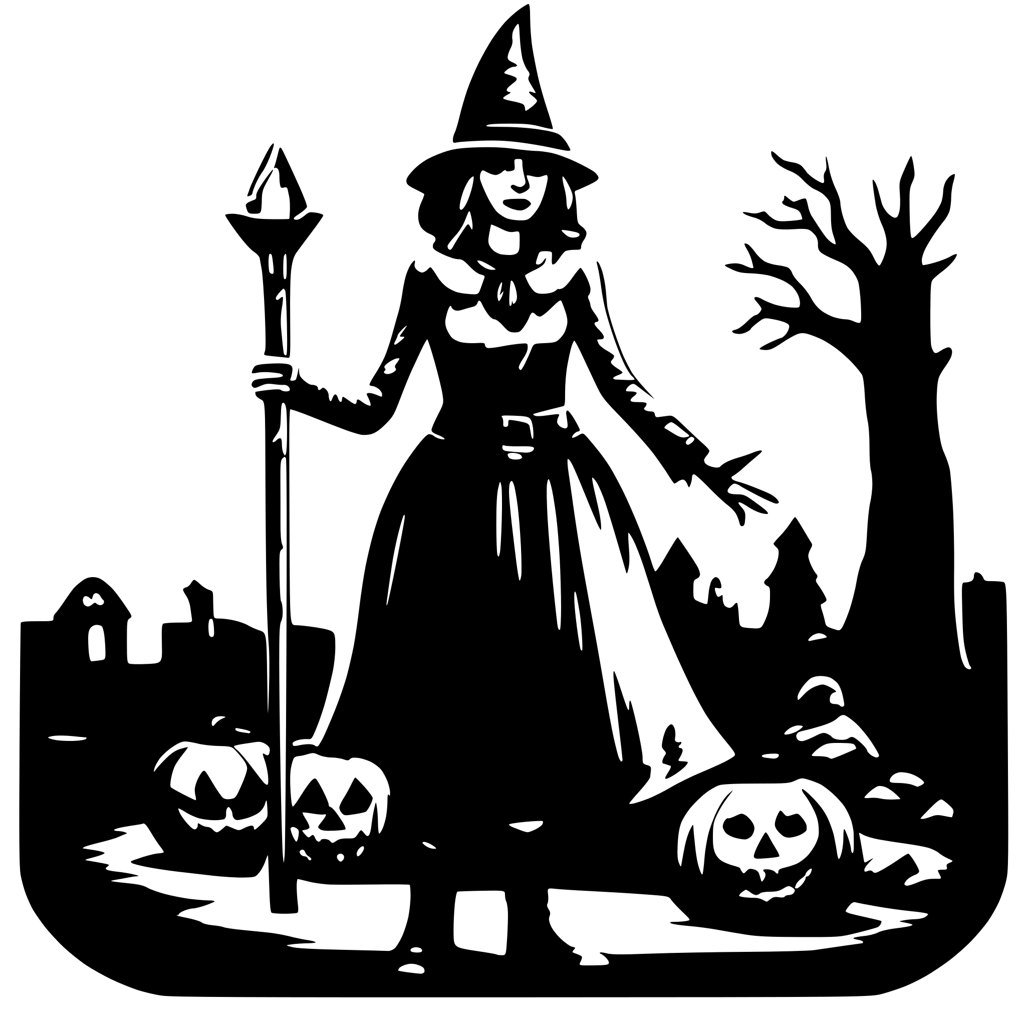 AI-generated SVG of 'Spookey Witch on a proom'
