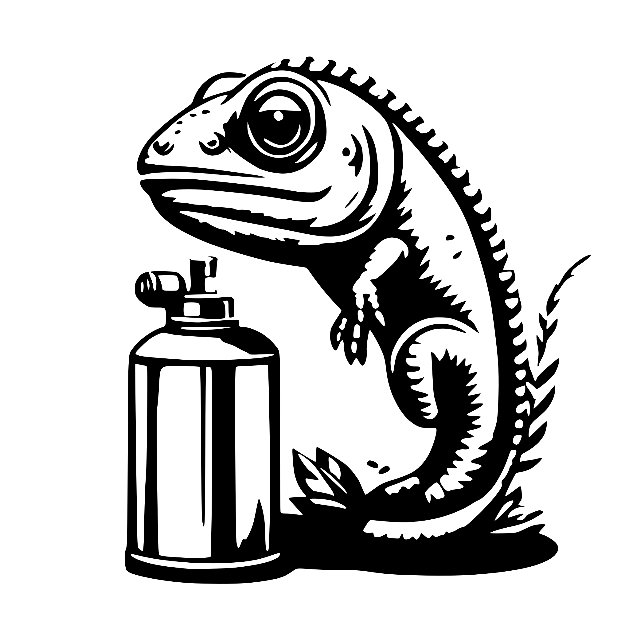 AI-generated SVG of 'chameleon holding spraycan with tail'