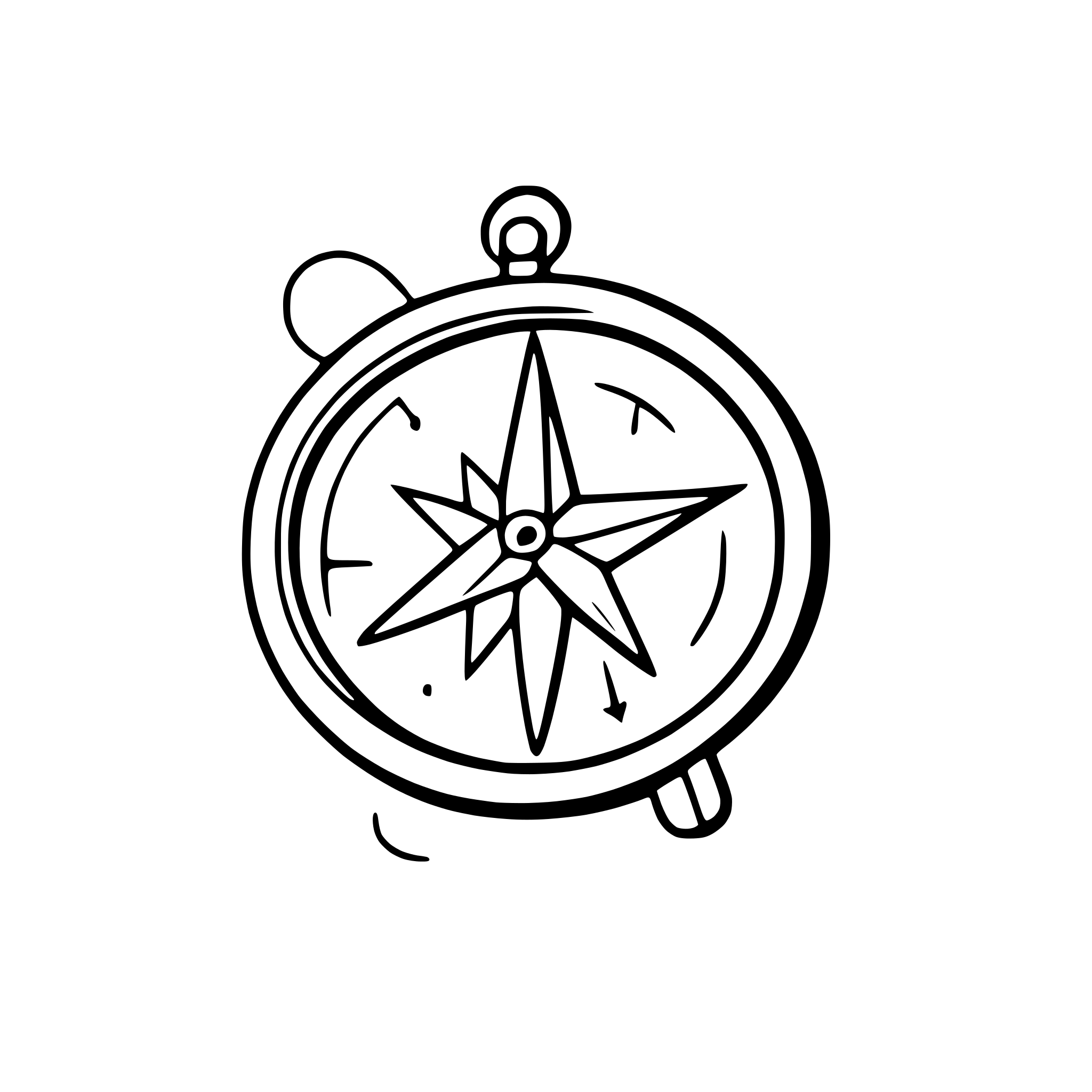 AI-generated SVG of 'compass with swirling winds'