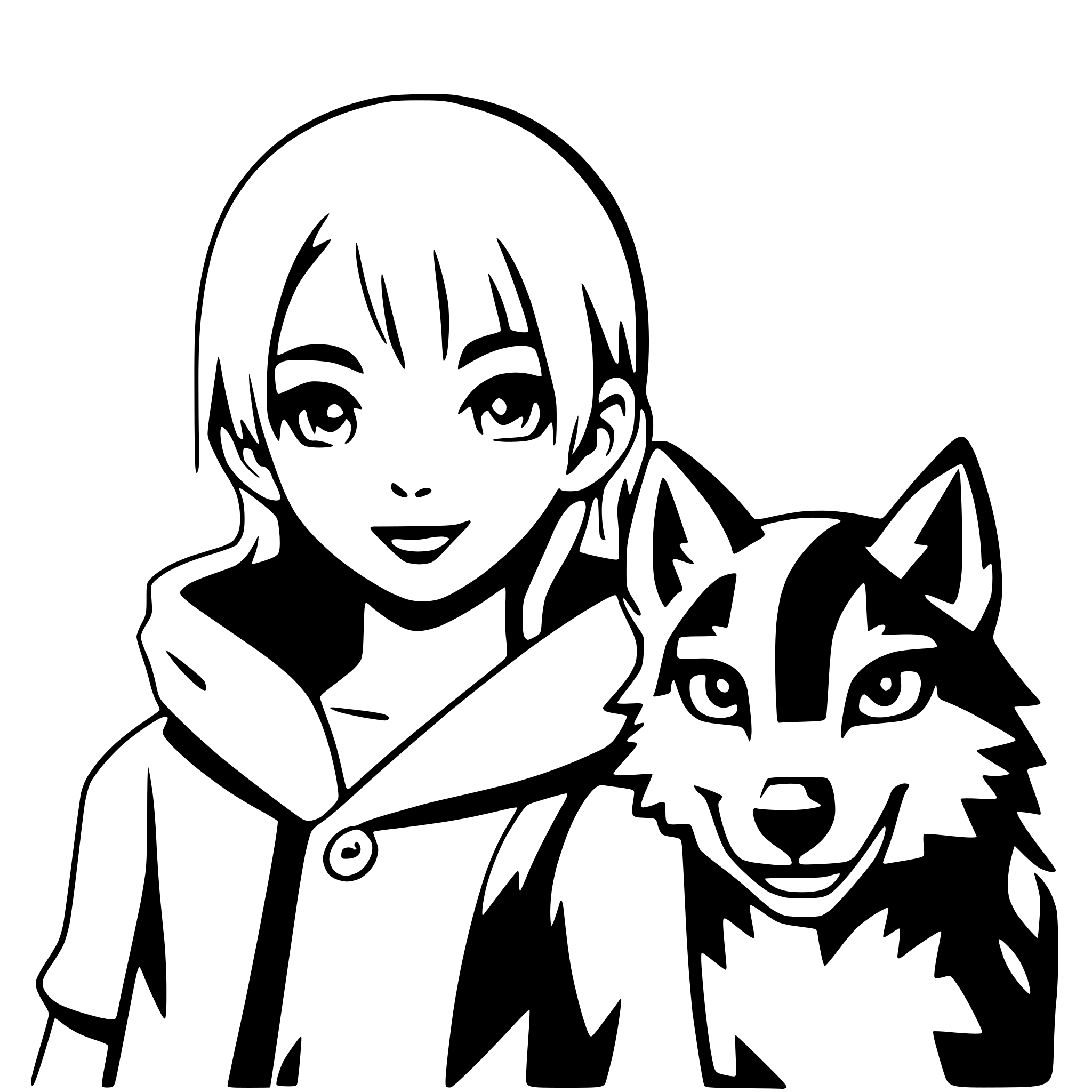 AI-generated SVG of 'boy with wolf companion'