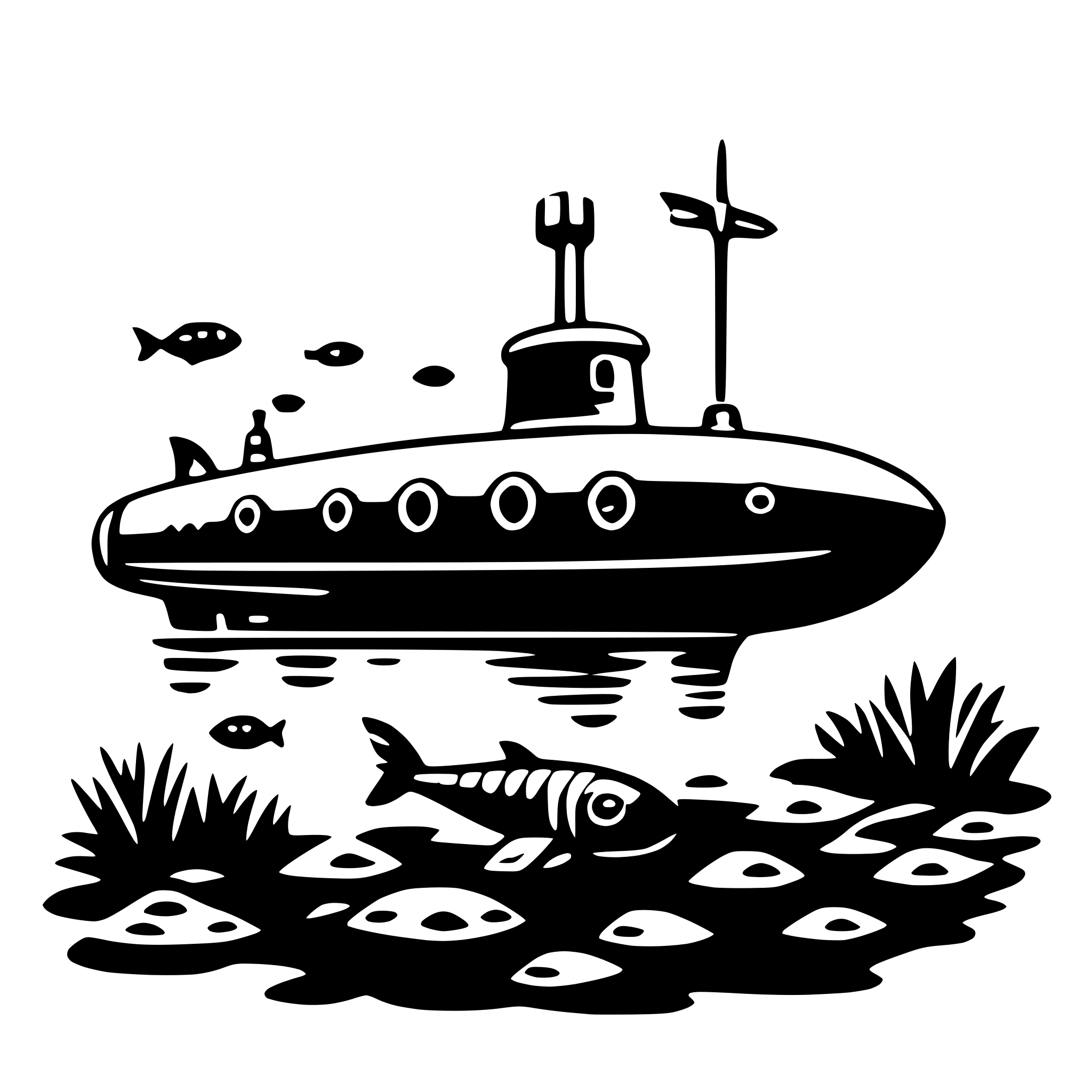 AI-generated SVG of 'submarine and fish'