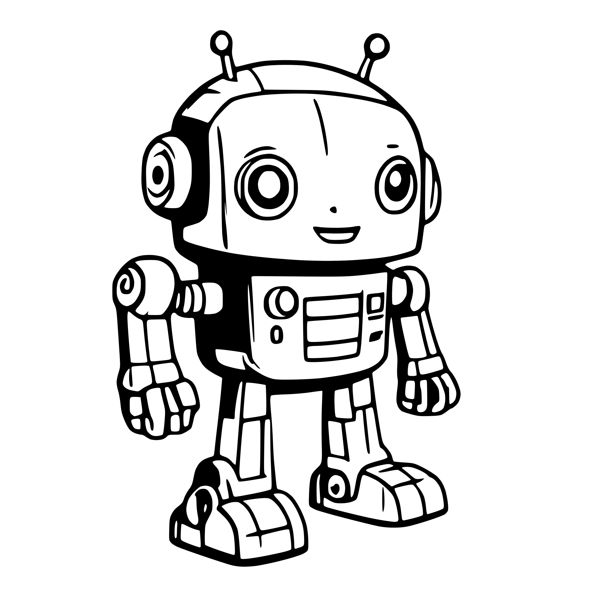 AI-generated SVG of a generate a realistic robot drawing with technology features and details, very thin strokes and shadows inside the drawing