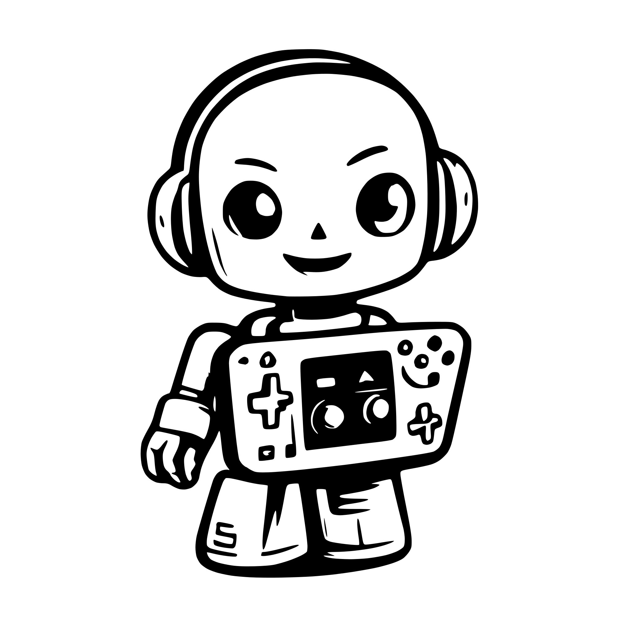 AI-generated SVG of 'a little robot holding a controller playing games'