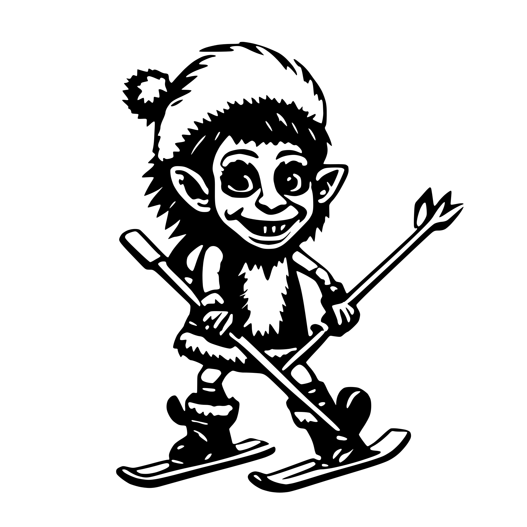 AI-generated SVG of 'Troll doll on skis'