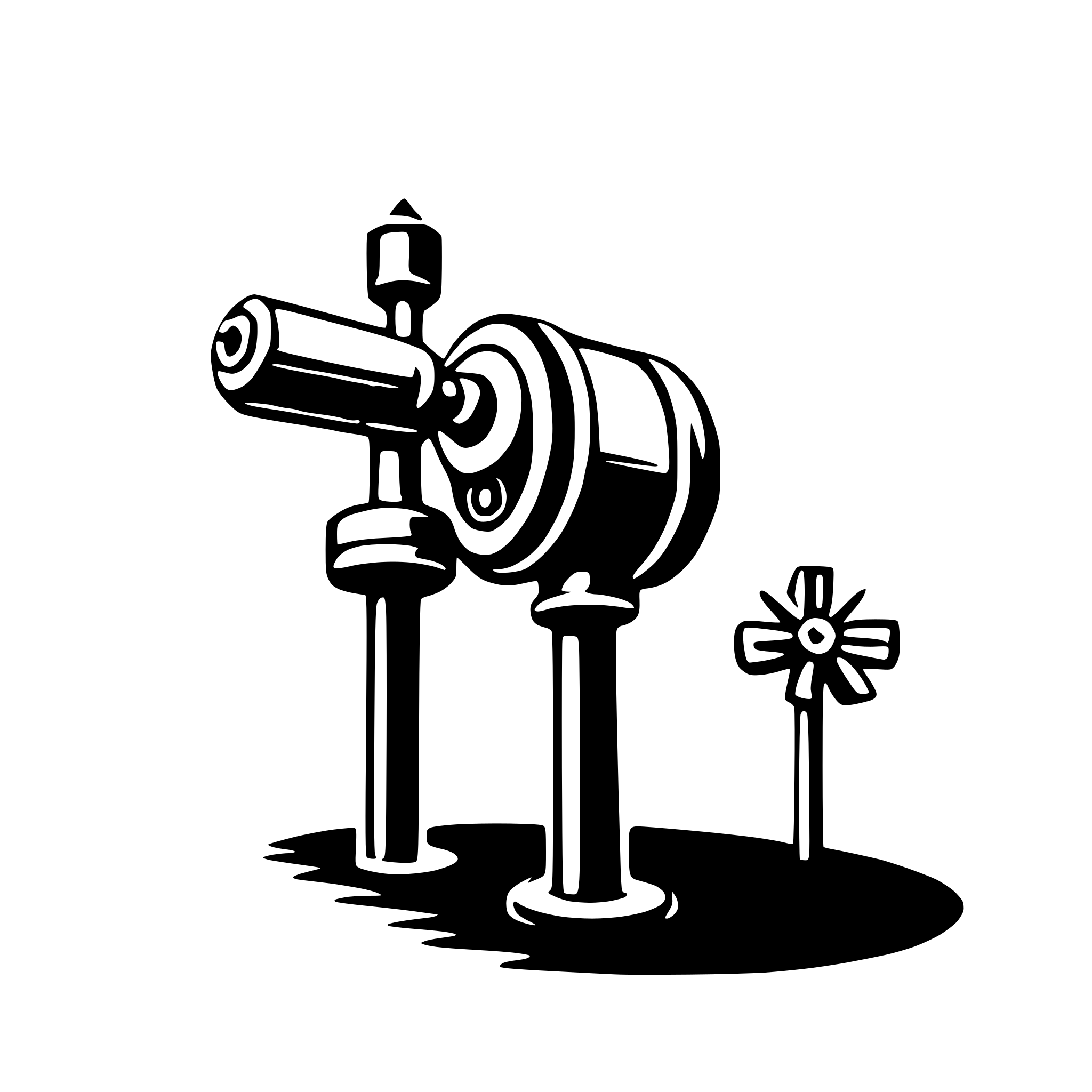 The SVG depicts a simplified, stylized representation of a weather vane, which is a device used to show the direction of the wind. The weather vane is composed of a central vertical rod, from which a horizontal rod extends, with a decorative finial at the end. The finial is typically designed to catch the wind and rotate, indicating the wind direction. The weather vane is mounted on a vertical post, which is anchored to the ground. The design is minimalistic, with no additional details or textures, focusing on the basic shapes and lines to convey the object. 