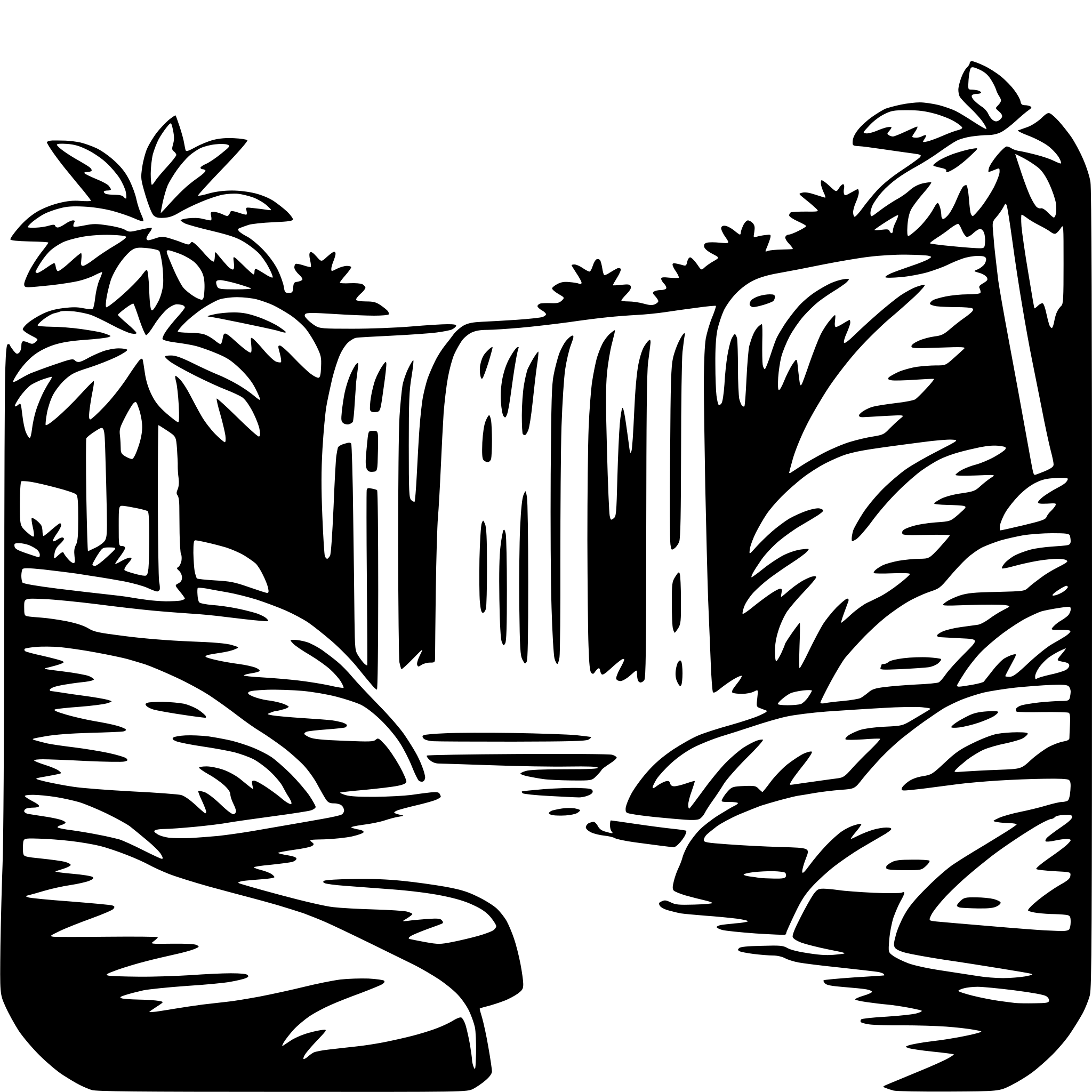 AI-generated SVG of a jungle waterfall swim