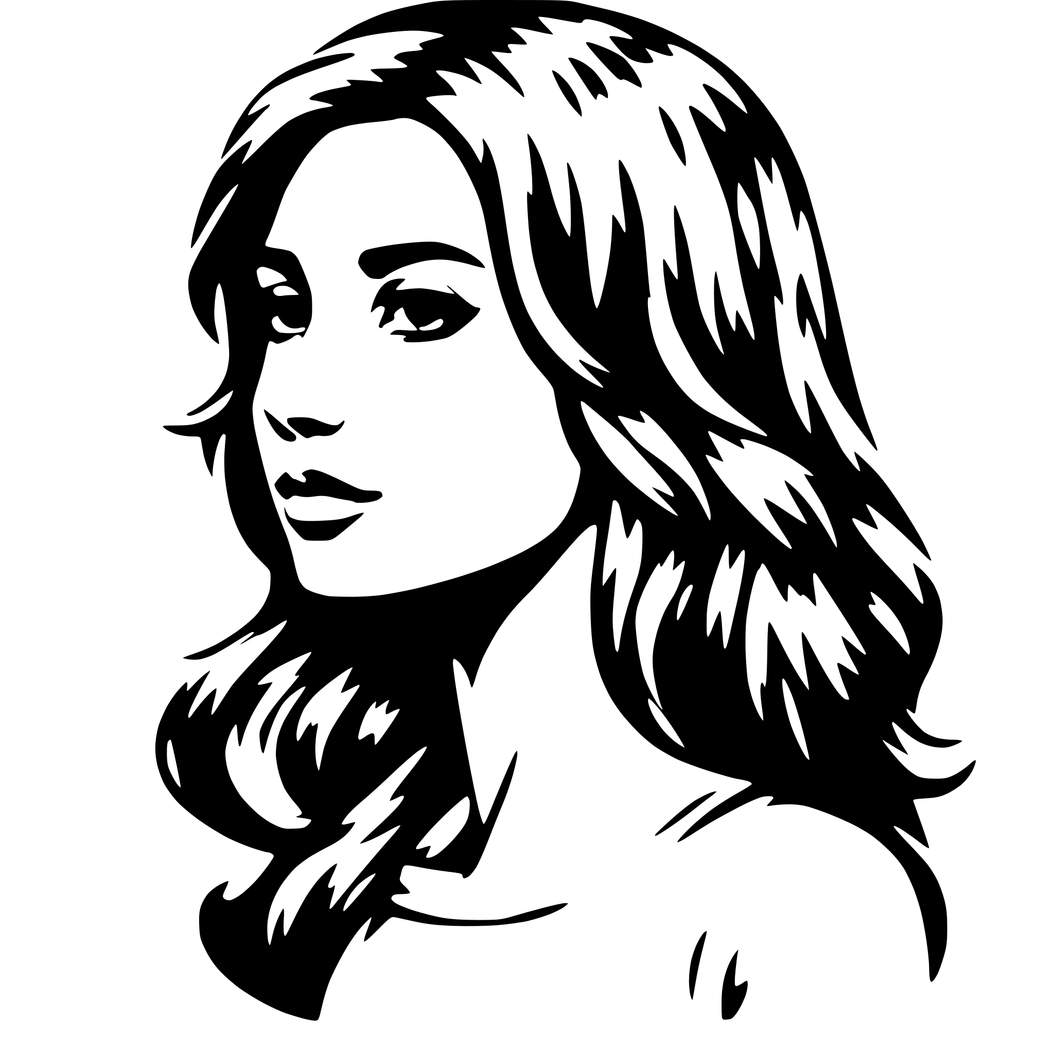 AI-generated SVG of 'female, long hair, side view'