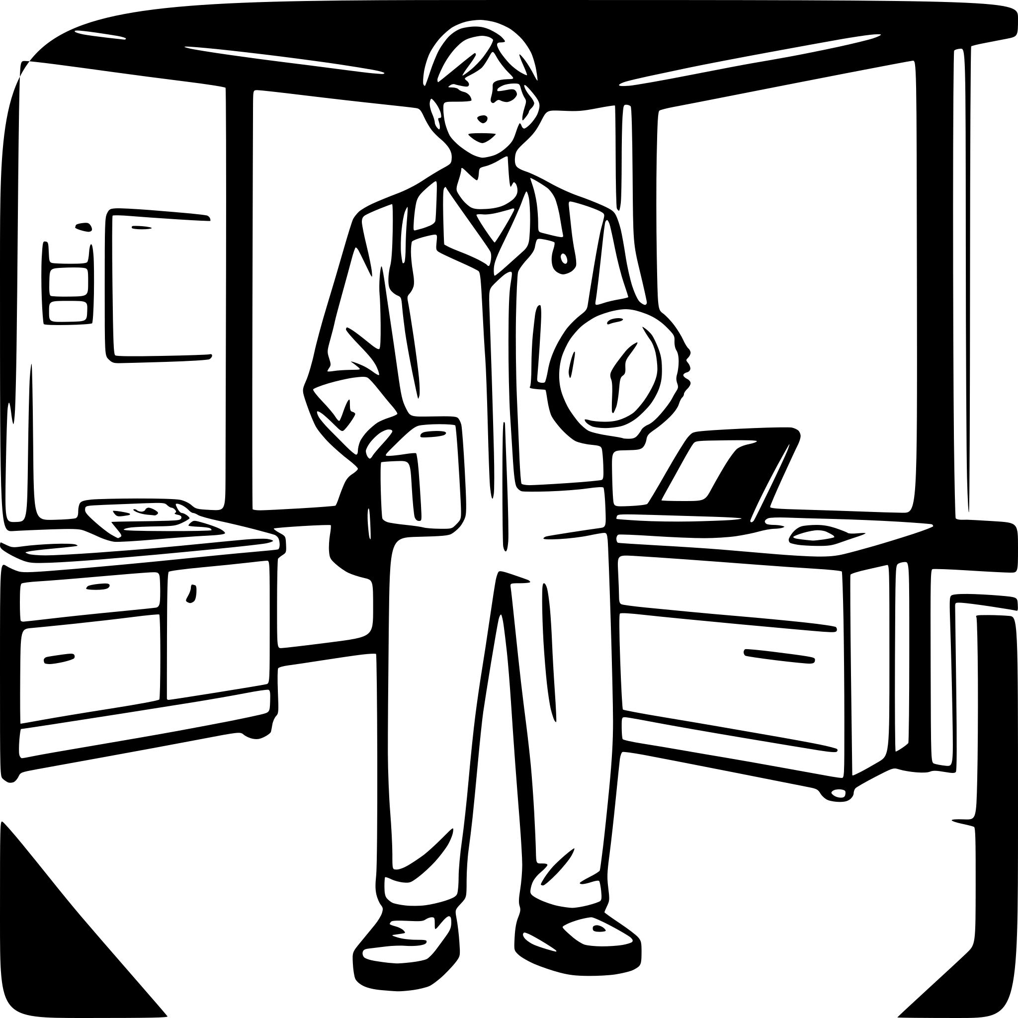 AI-generated SVG of a Color illustration of a productive maintenance professional standing with mobile screen with time tracking app on it.