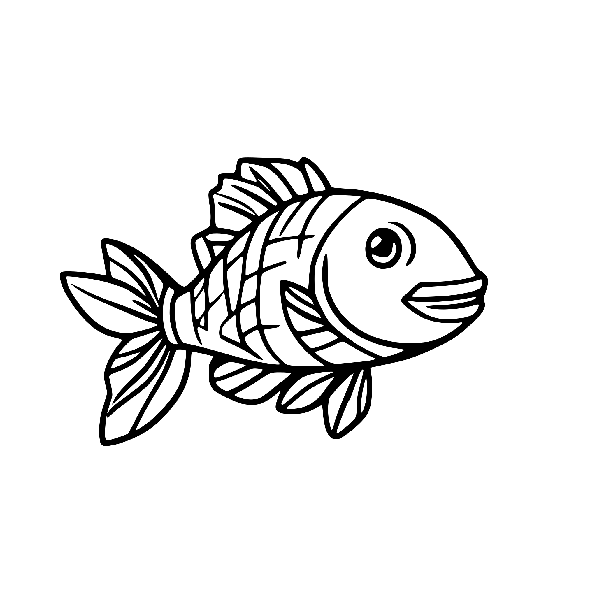 AI-generated SVG of a redfish swimming line art