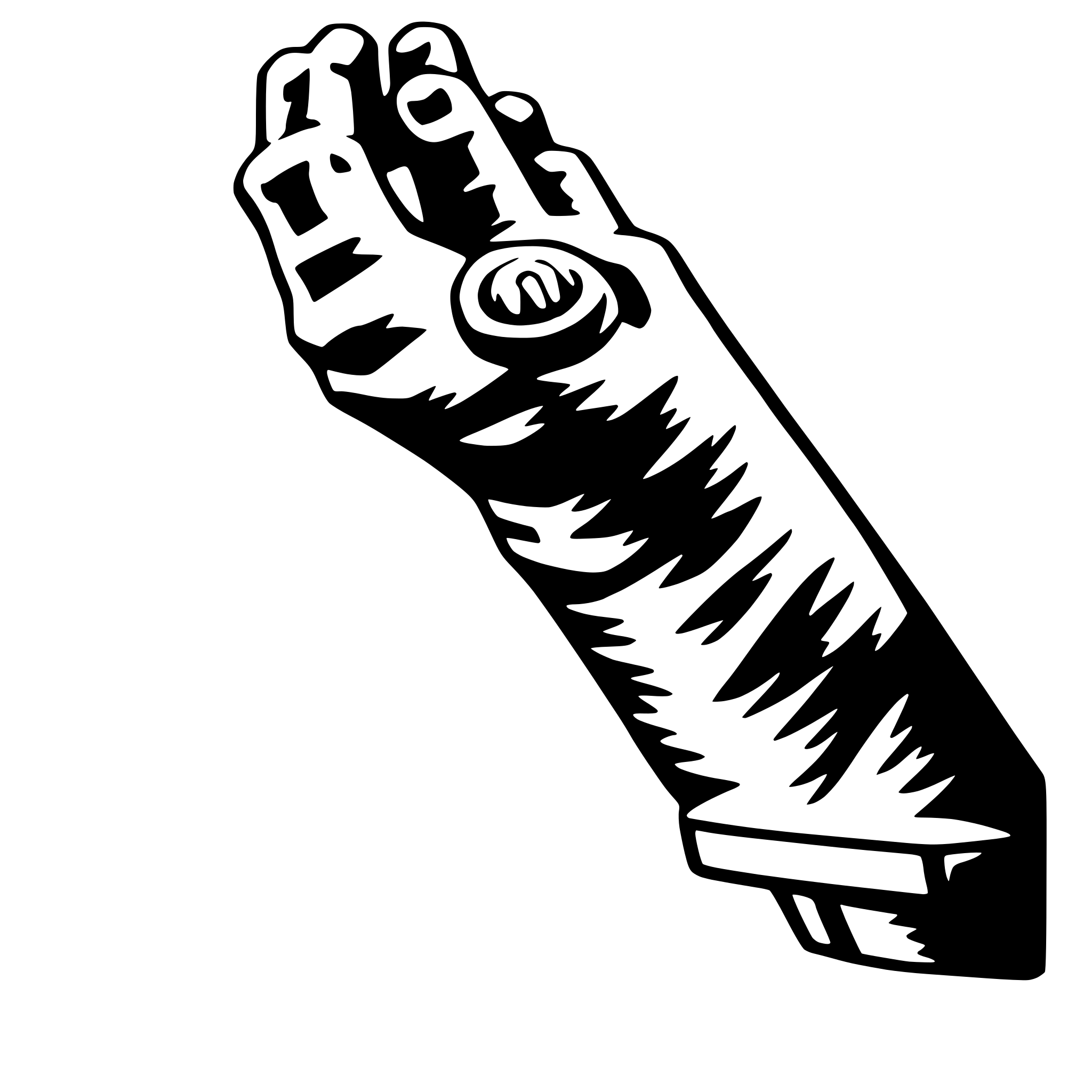 The SVG shows a stylized, black and white illustration of a hand holding a hammer. The hand is depicted with a clenched fist, and the hammer has a simple, rectangular head with a circular emblem in the center. The hand and hammer are the main objects in the SVG, and there is no interaction between them; they are presented in a static, non-moving position. 