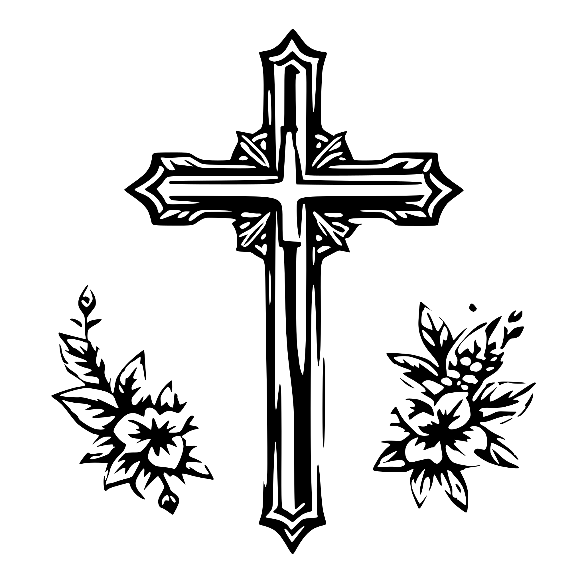 AI-generated SVG of a generate a cross with the word faith inside and a floral design around size it 1.5 inches wide by 5 inches tall