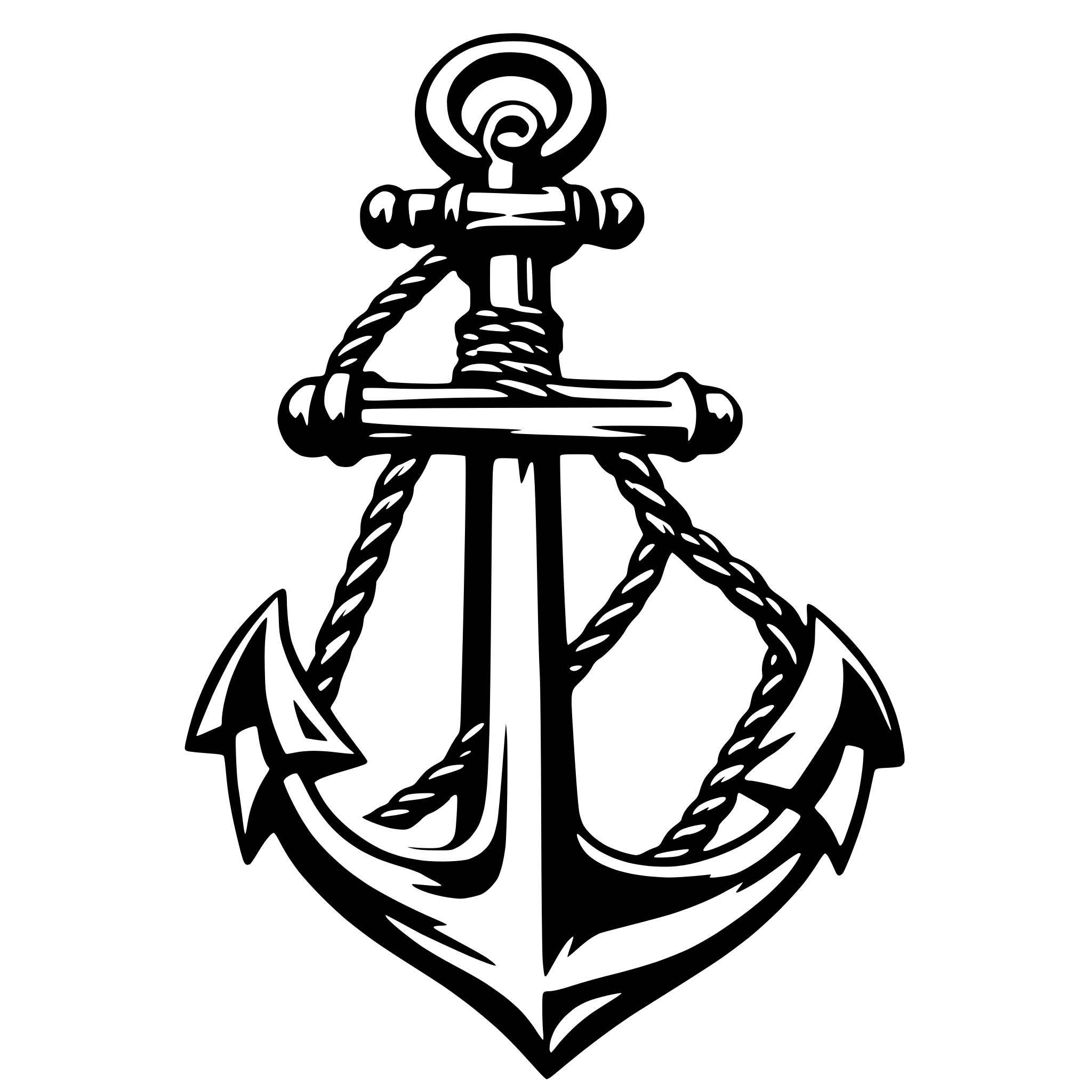 AI-generated SVG of 'A basic SVG of a ship anchor with a rope loosely wrapped around it. The design is clean, with smooth lines and no intricate detailing.'