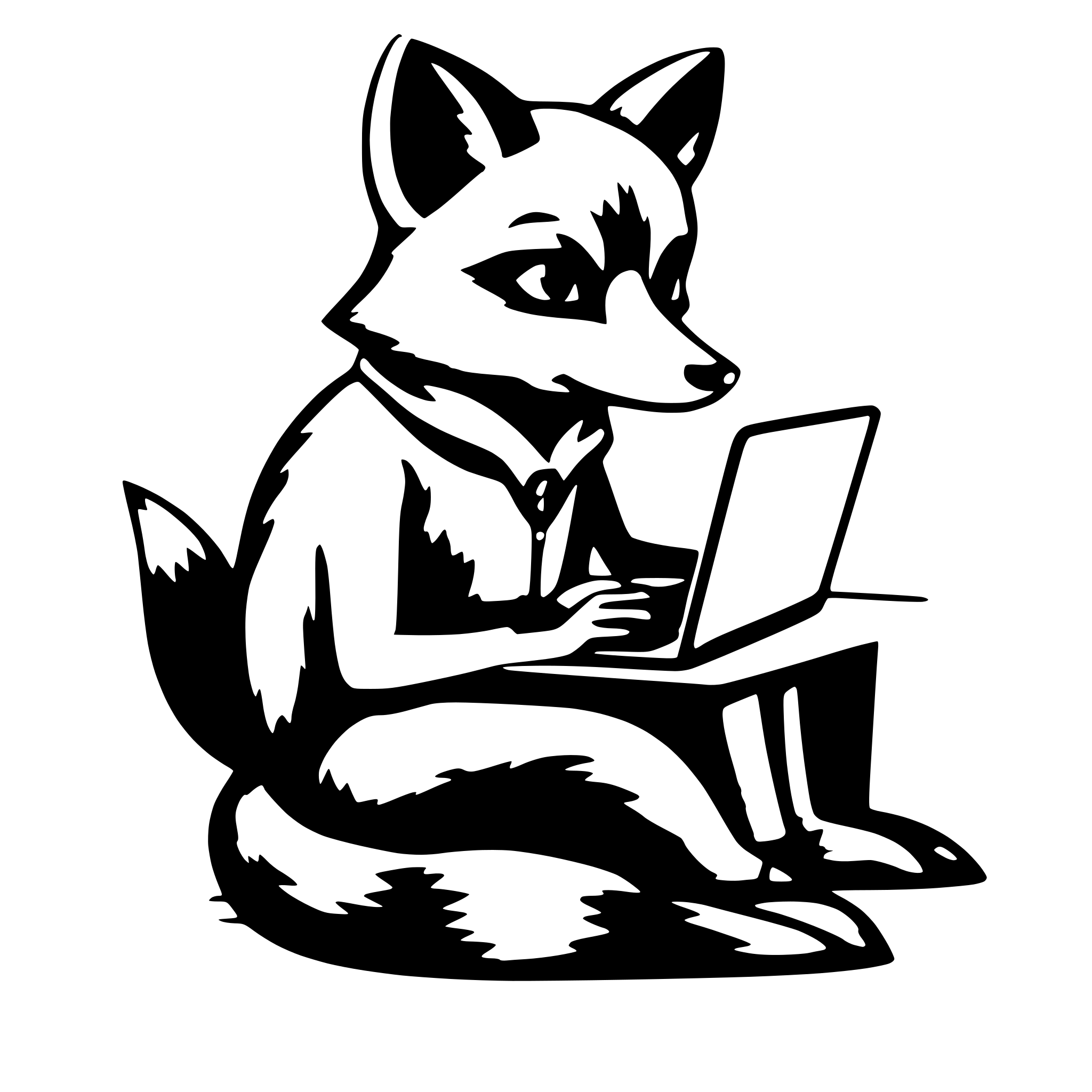 AI-generated SVG of a a cute fox is working with his laptop