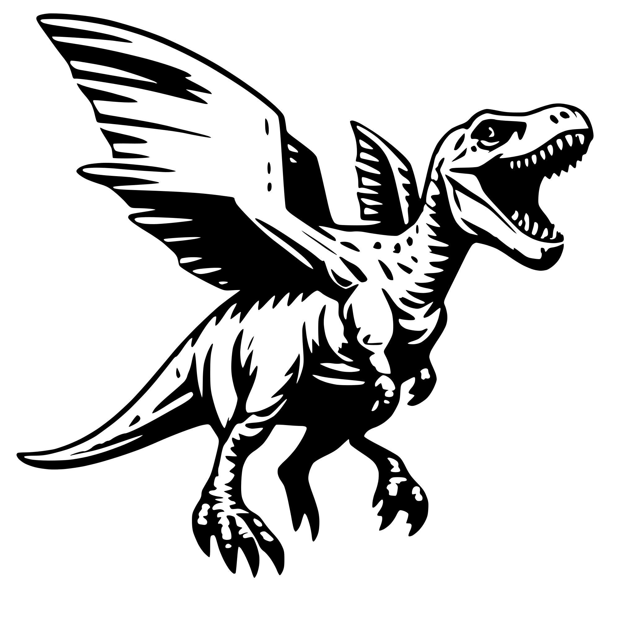 AI-generated SVG of 'a majestic dinosaure in flight without teeth who is looking forward, simple, line'