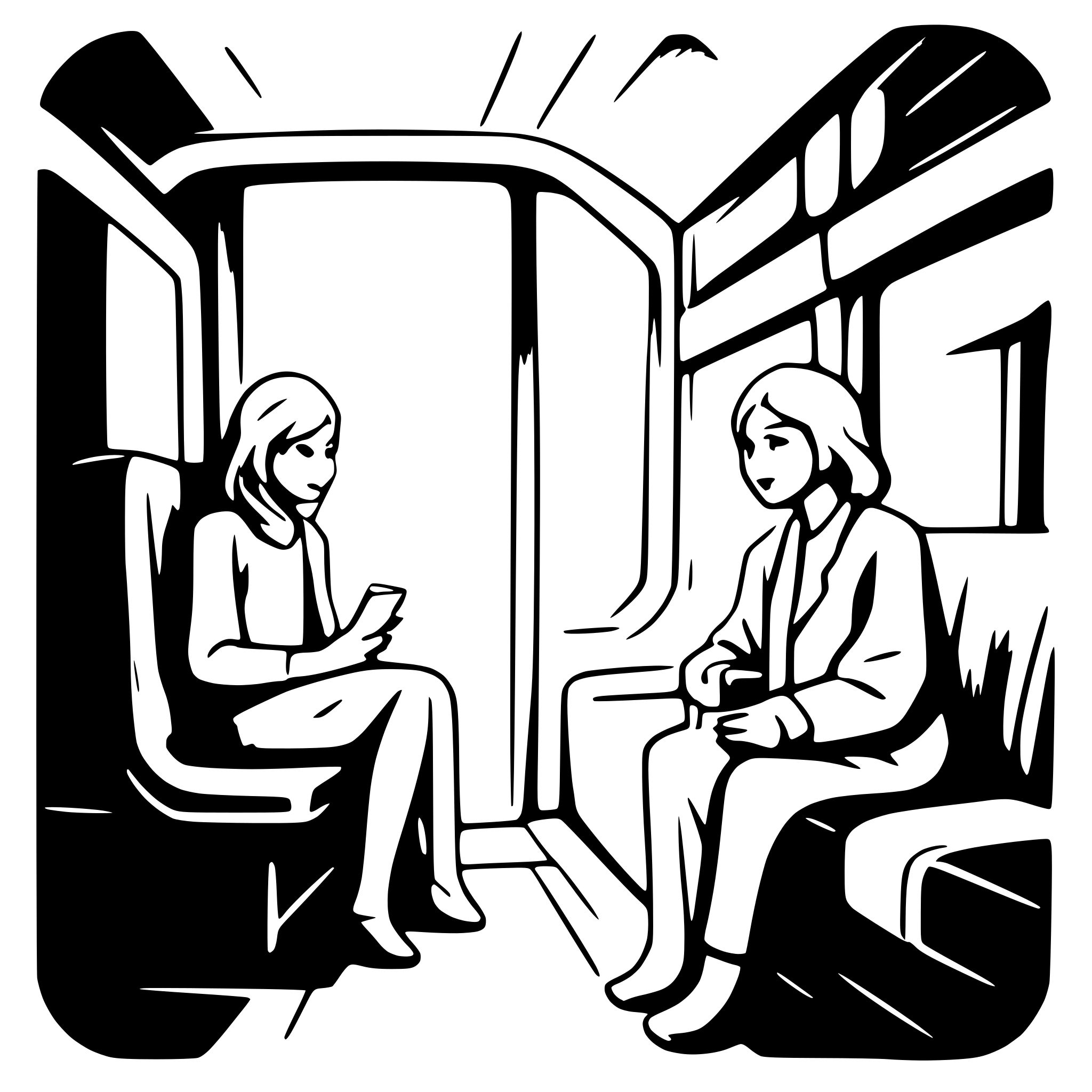 AI-generated SVG of a an old man and a young woman are traveling by train. show them sitting next to each other inside the train. show a sign Sinzheim and the berlin fernsehturm in the image.