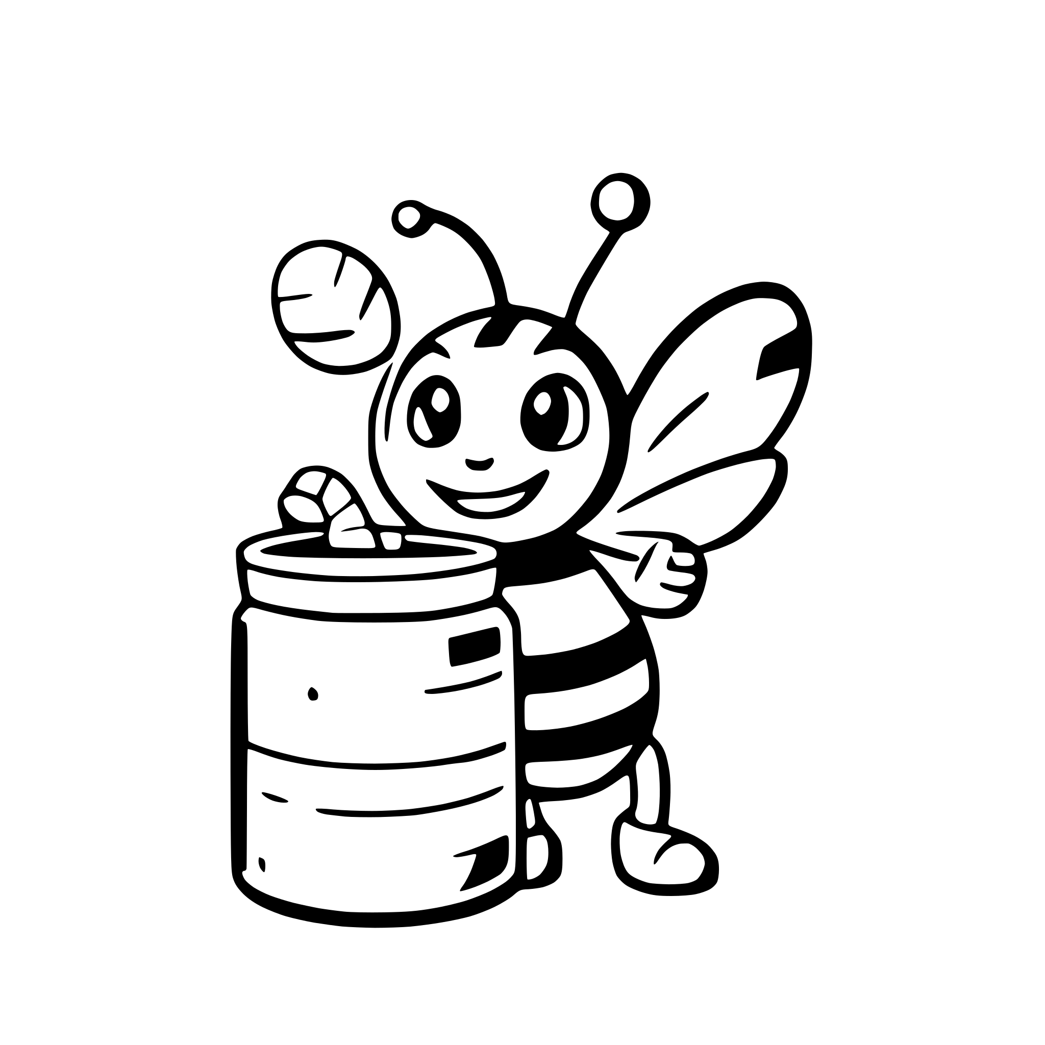 AI-generated SVG of a a happy bee with a honey jar