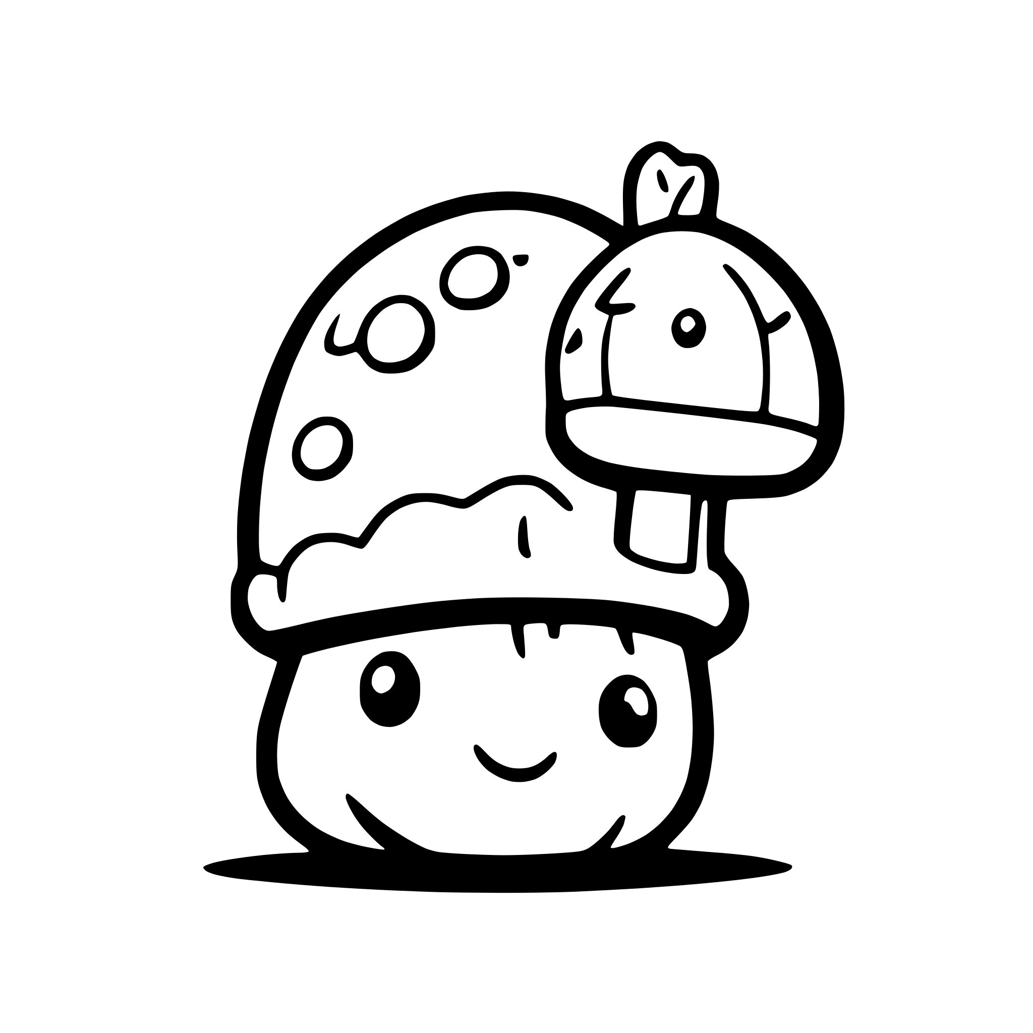 AI-generated SVG of a a happy snail carrying a colorful mushroom