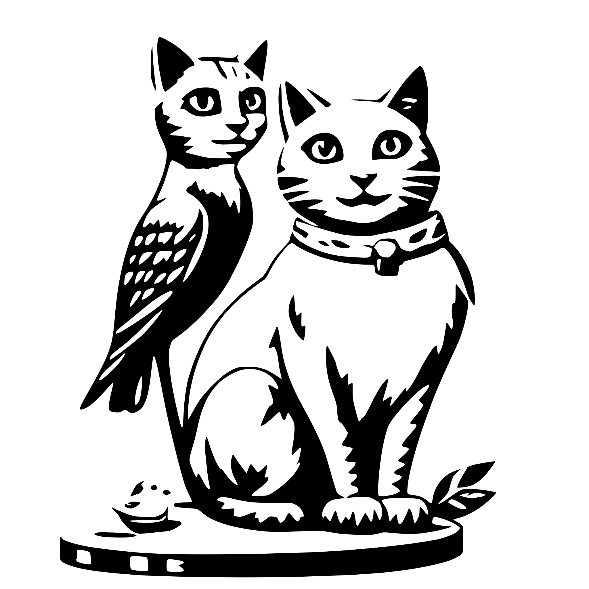 AI-generated SVG of 'a curious cat with a bird on top'