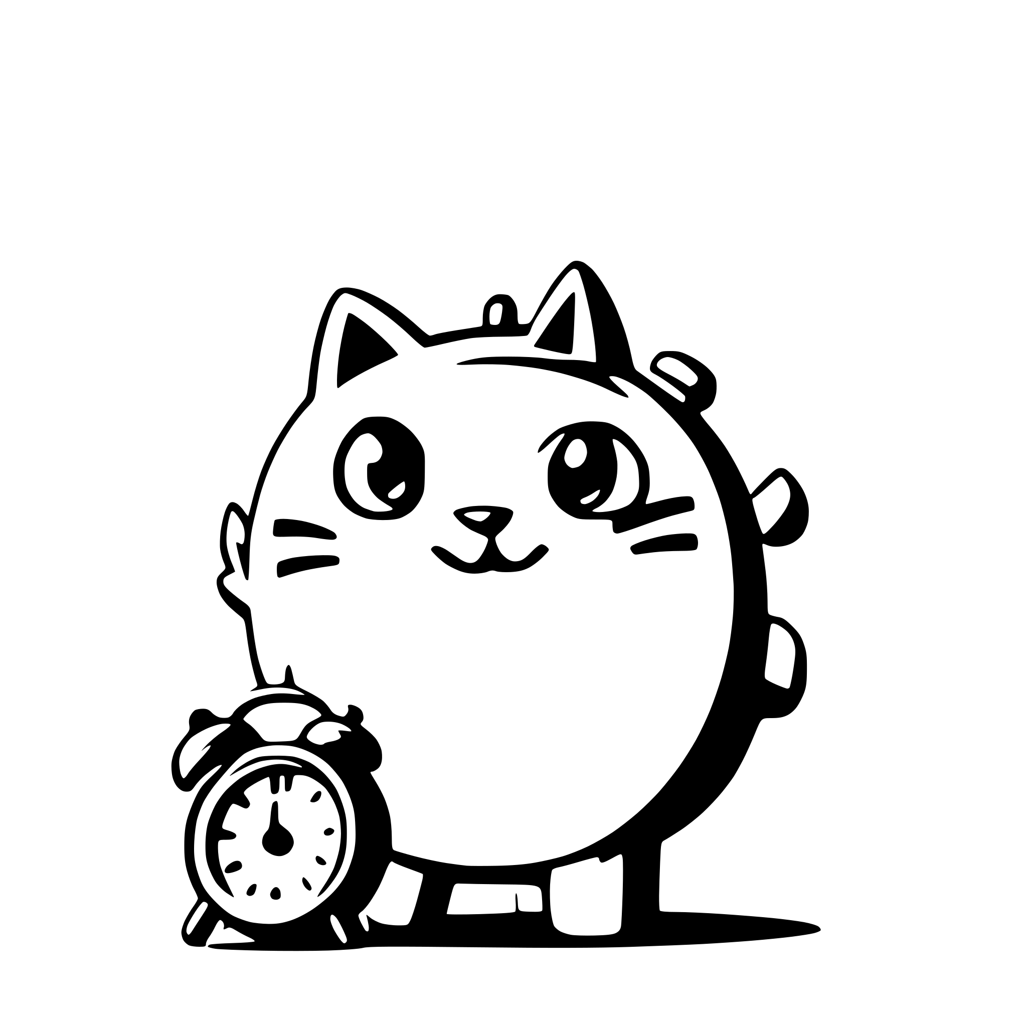AI-generated SVG of 'happy cat with alarm clock'