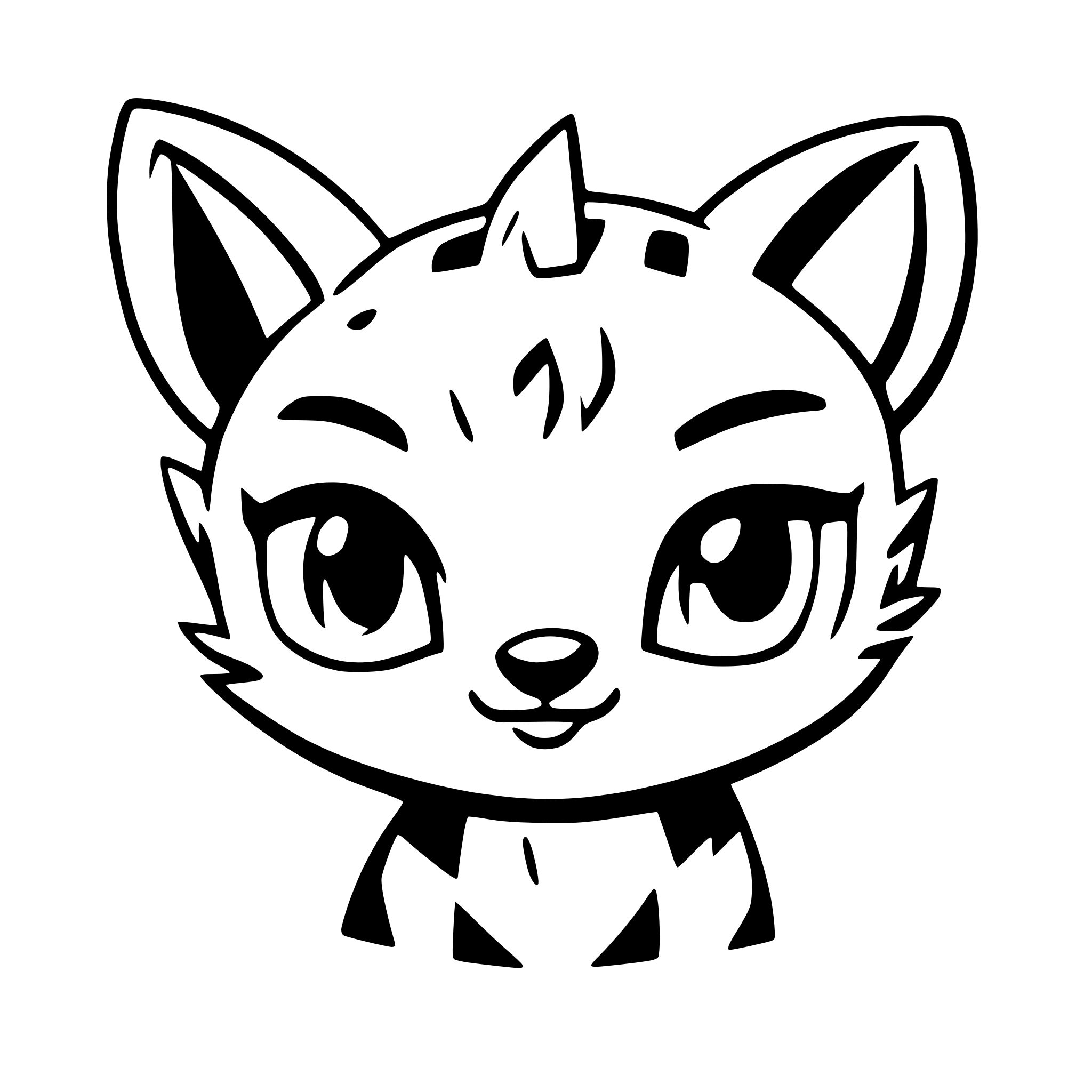 AI-generated SVG of a simplified baby lynx face cute with big black eye and cartoon style