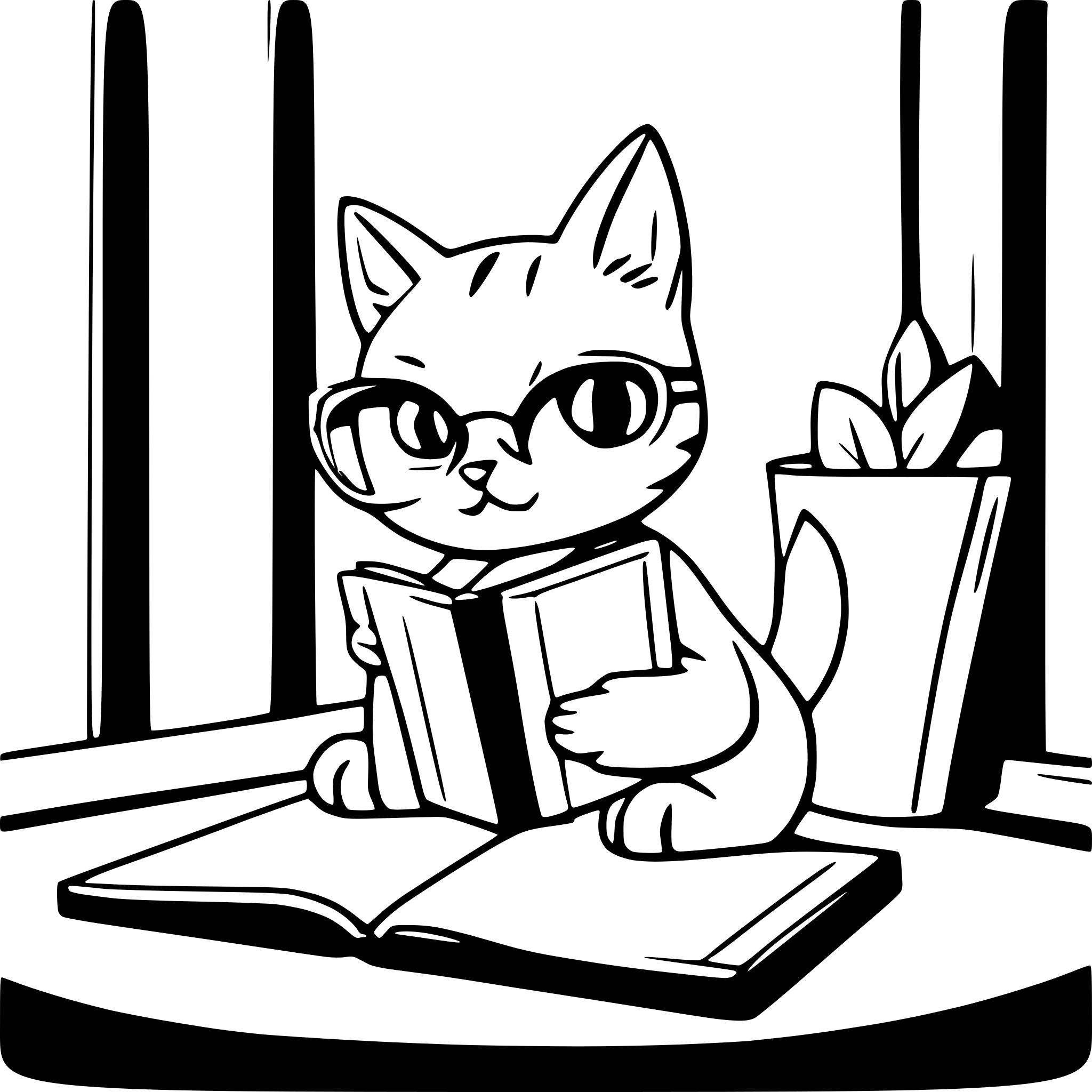 AI-generated SVG of a Orange cat with glasses reading a book