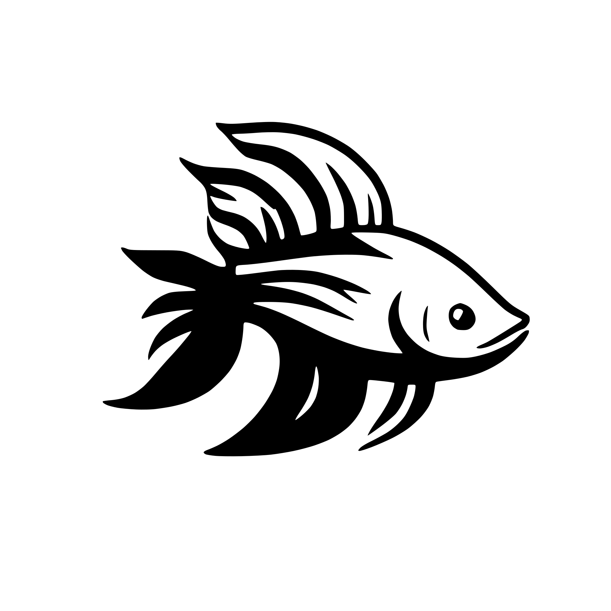 AI-generated SVG of a simple betta fish with large fin. head on top, rear fin on the bottom