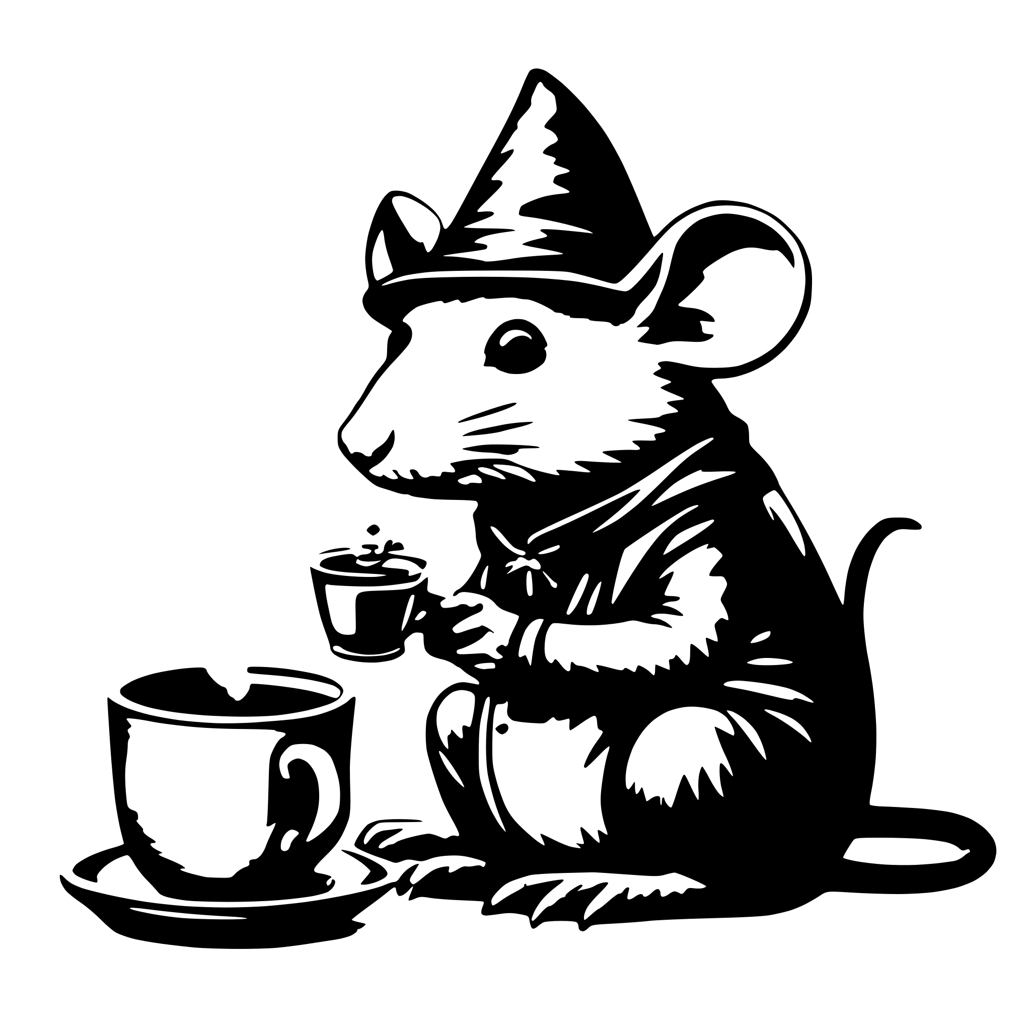 AI-generated SVG of a wizard rat drinking tea