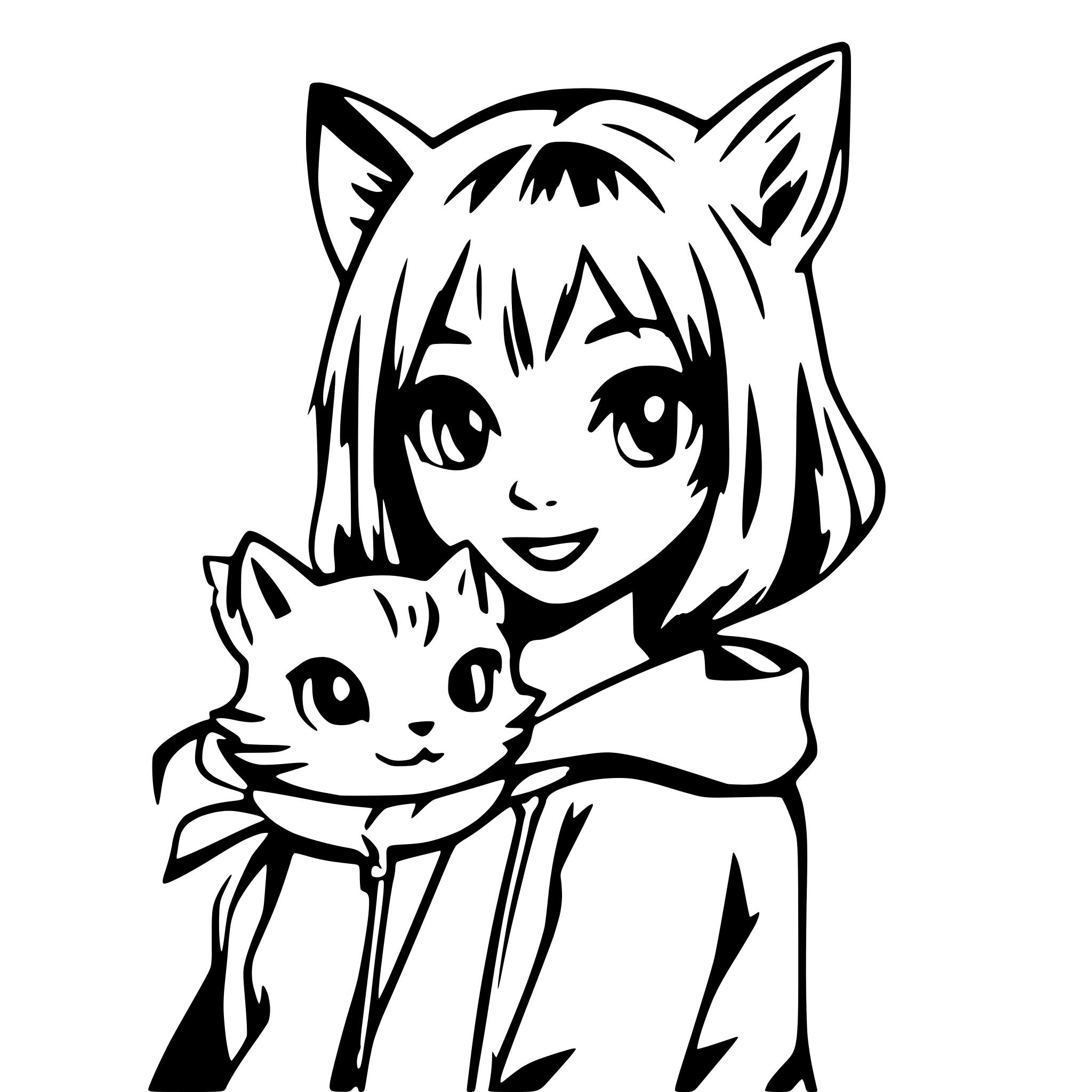 AI-generated SVG of a manga cat girl full-frame no background