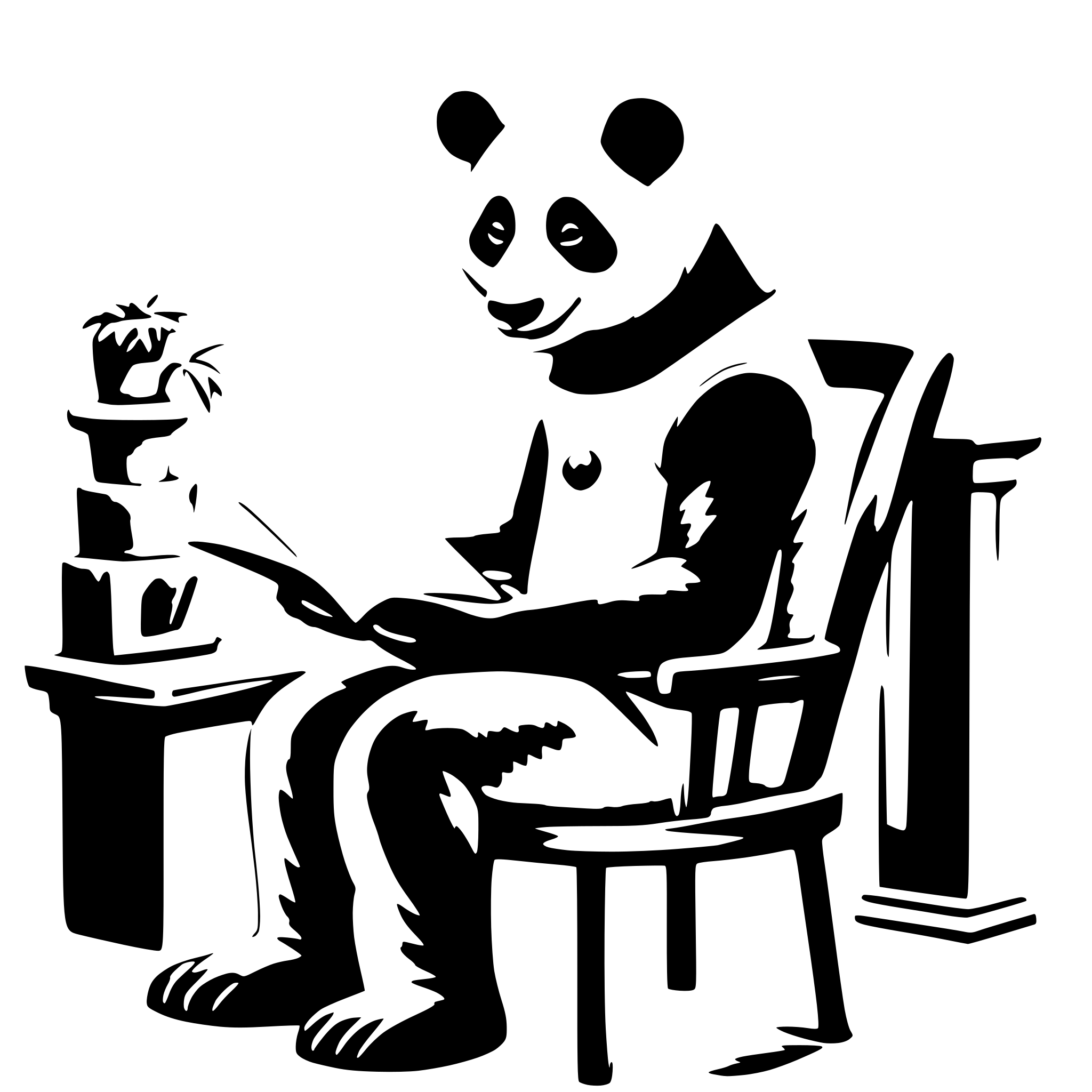 AI-generated SVG of a a panda, sit on a chair, reading a very big book