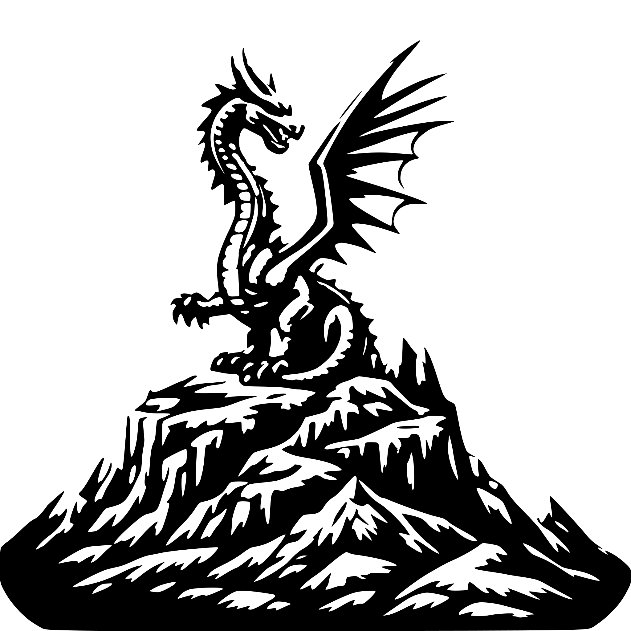 AI-generated SVG of a A mighty dragon sits atop a craggy mountain peak, its wings spread wide, surrounded by swirling clouds and a distant sun rising. AI-generated SVG of a A mighty dragon sits atop a craggy mountain peak, its wings spread wide, surrounded by swirling clouds and a distant sun rising.