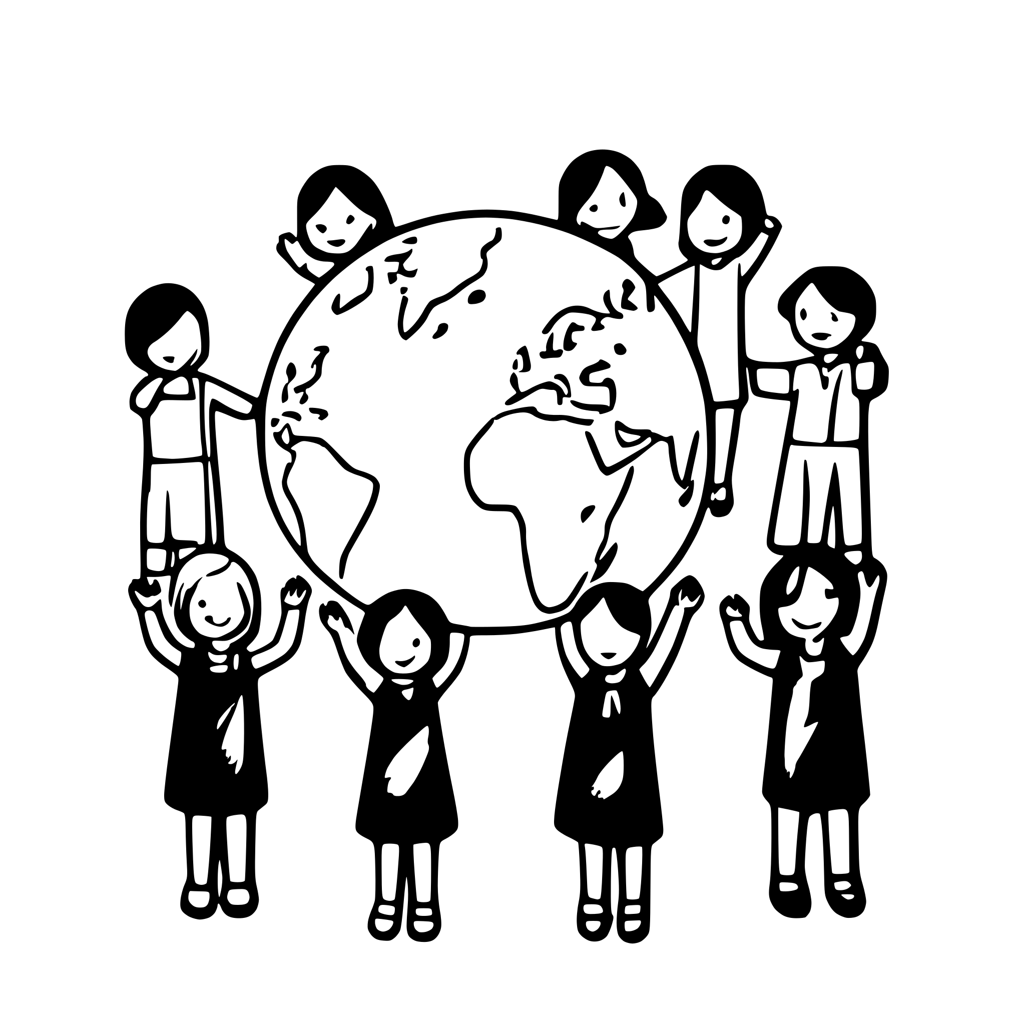 AI-generated SVG of a 10 children holding hands and the world