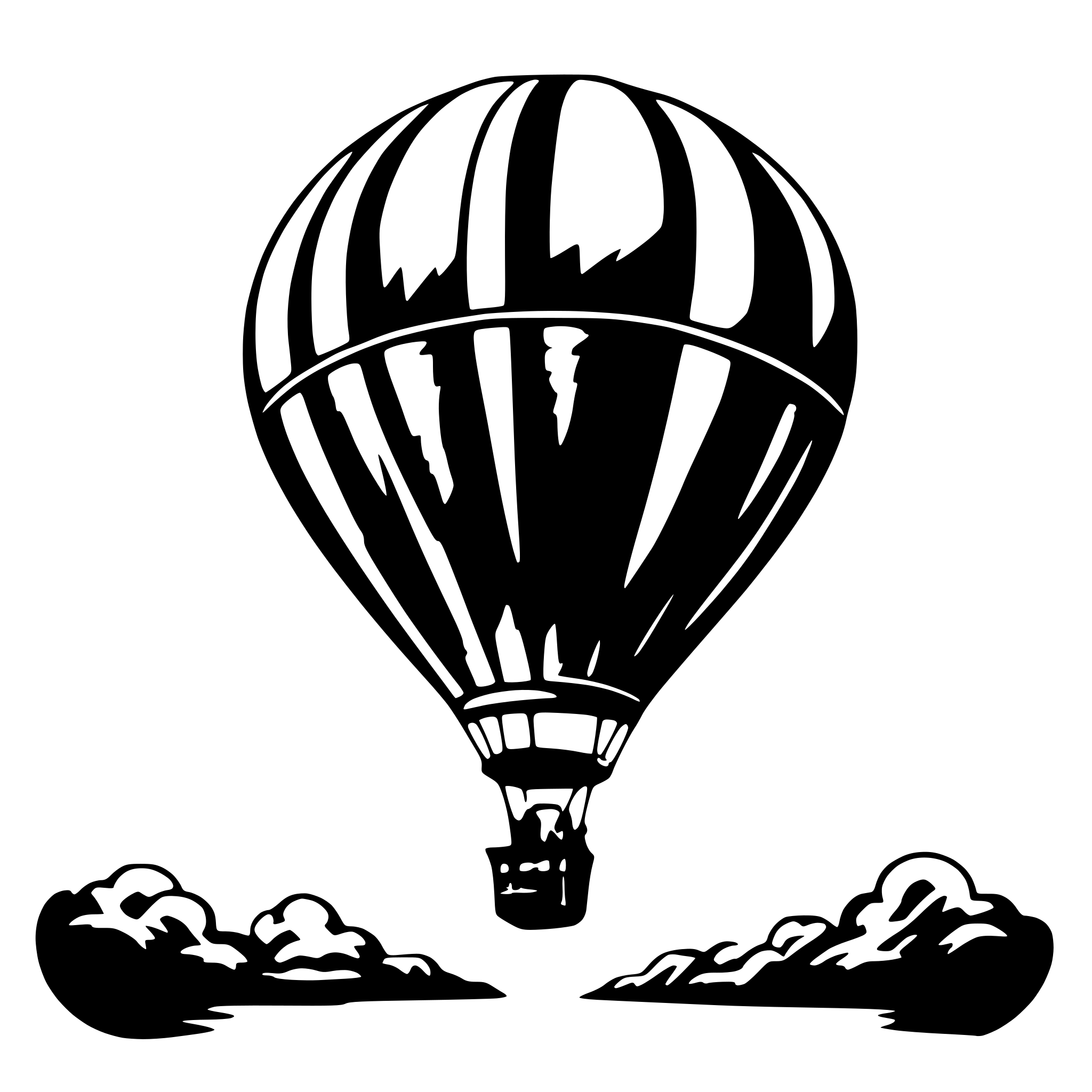 AI-generated SVG of 'hot air balloon in color between two clouds'