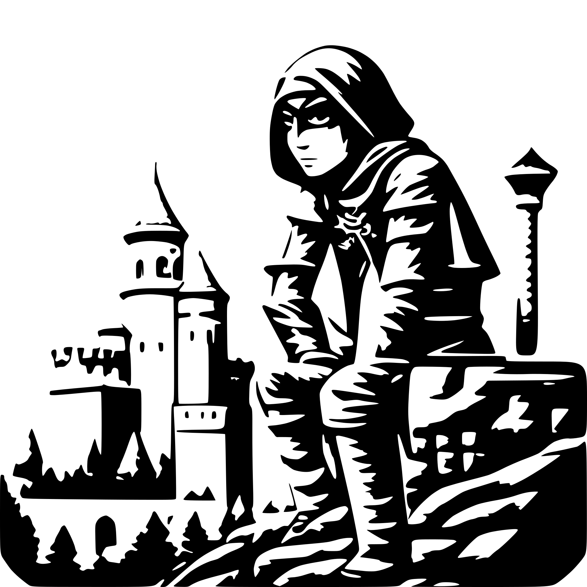 AI-generated SVG of 'ninja looking over castle'
