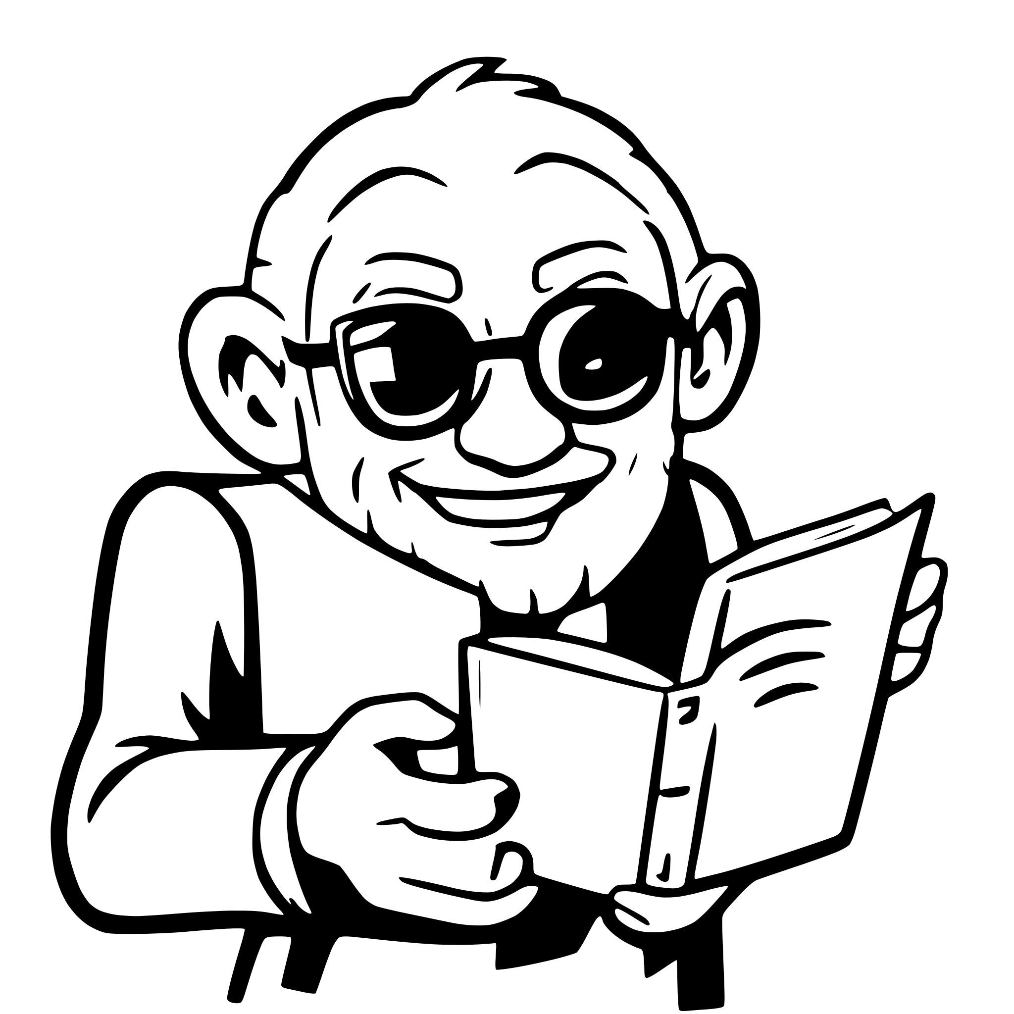 AI-generated SVG of a an elderly man with a grey beard   a book and 3 golden balls  smiling