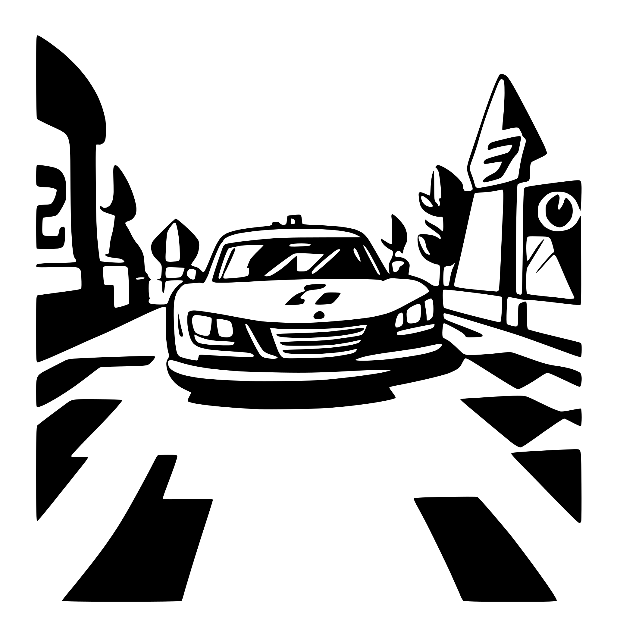 AI-generated SVG of a A BMW car driving through the finish line in a race. In the foreground, there is a classic race finish banner with the word 'ZIEL' written on it. The image is minimalistic, with no background, no shadows, and a clean, simple style.