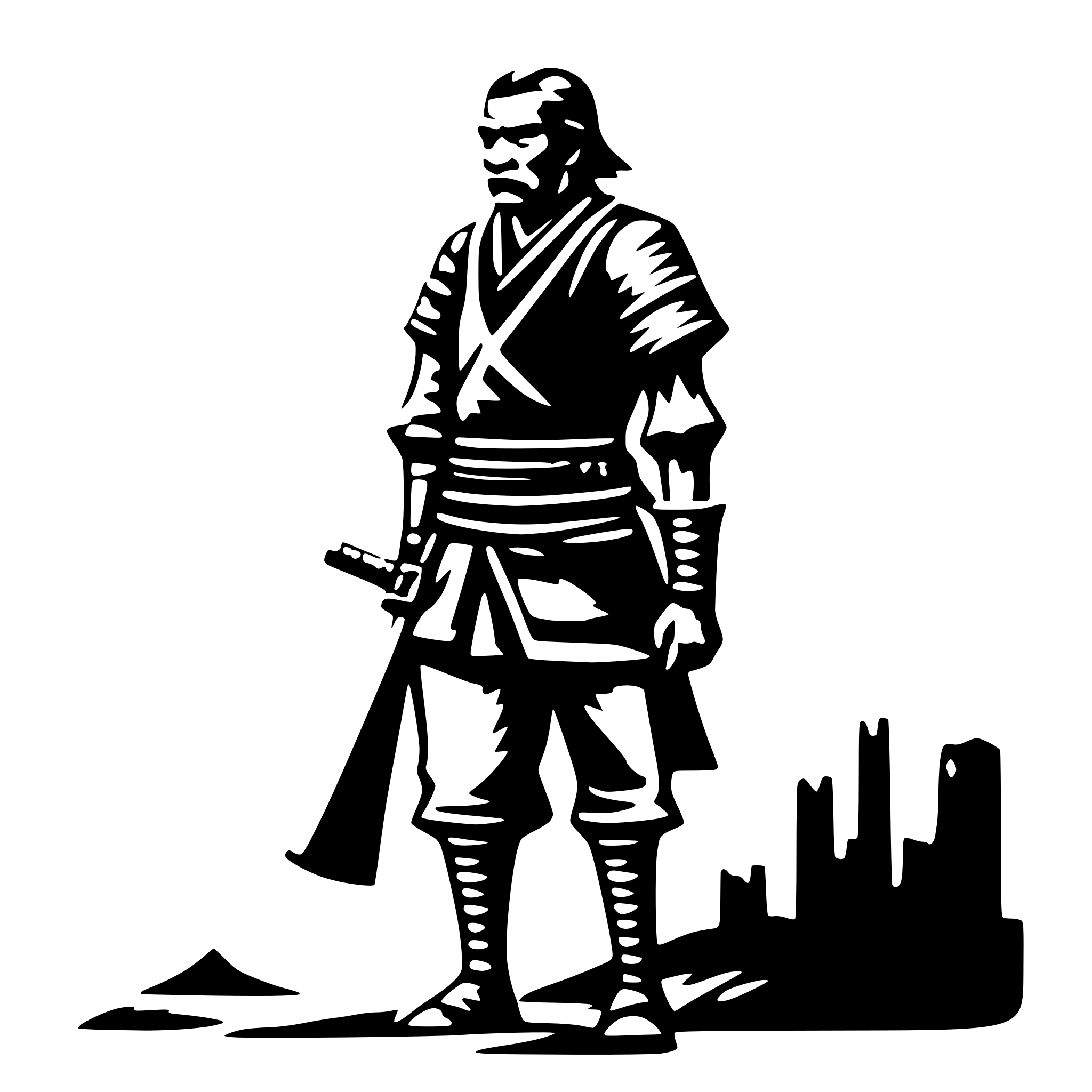 AI-generated SVG of a old samurai, side view, nostalgic