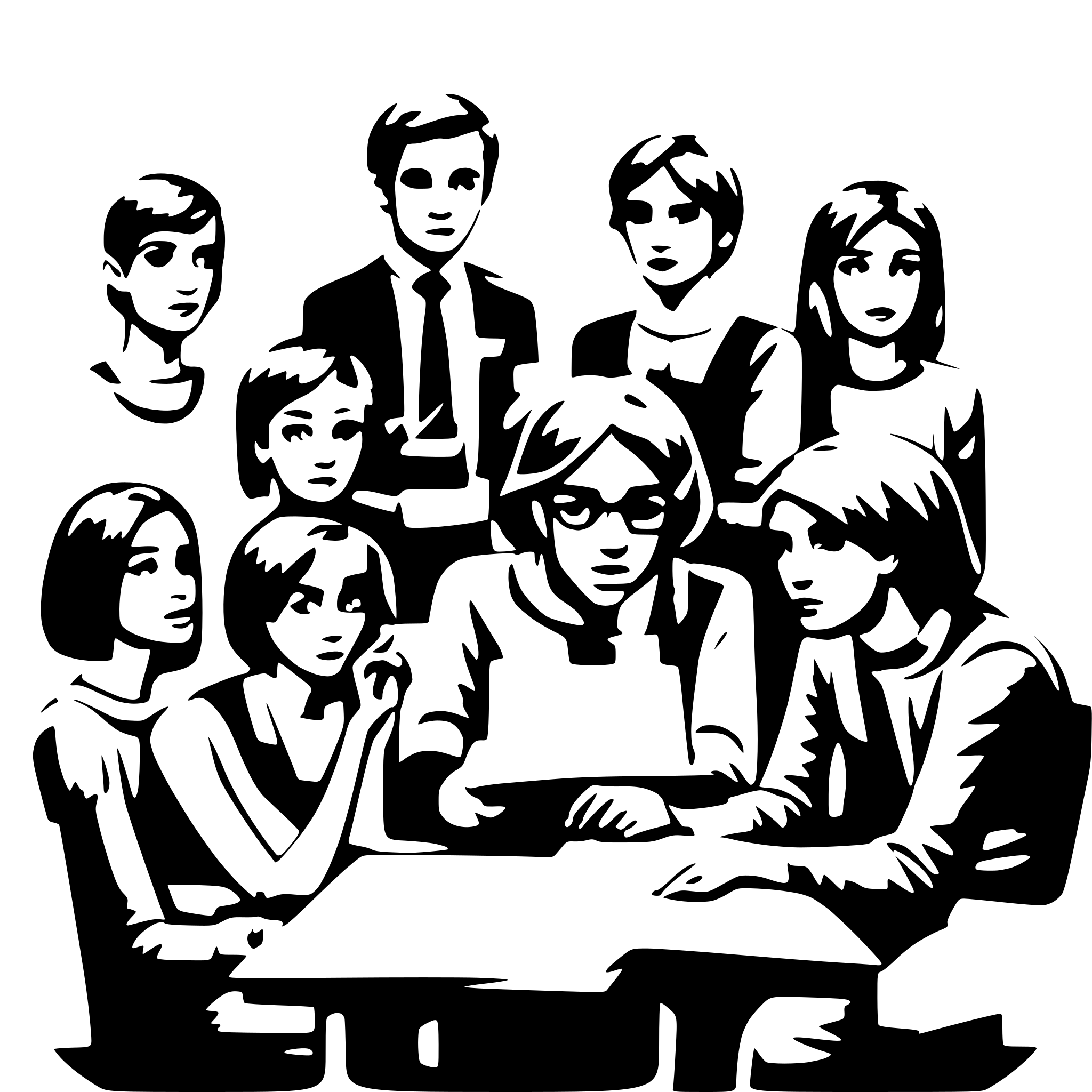 AI-generated SVG of 'confused group of 14 people trying to learn something difficult'