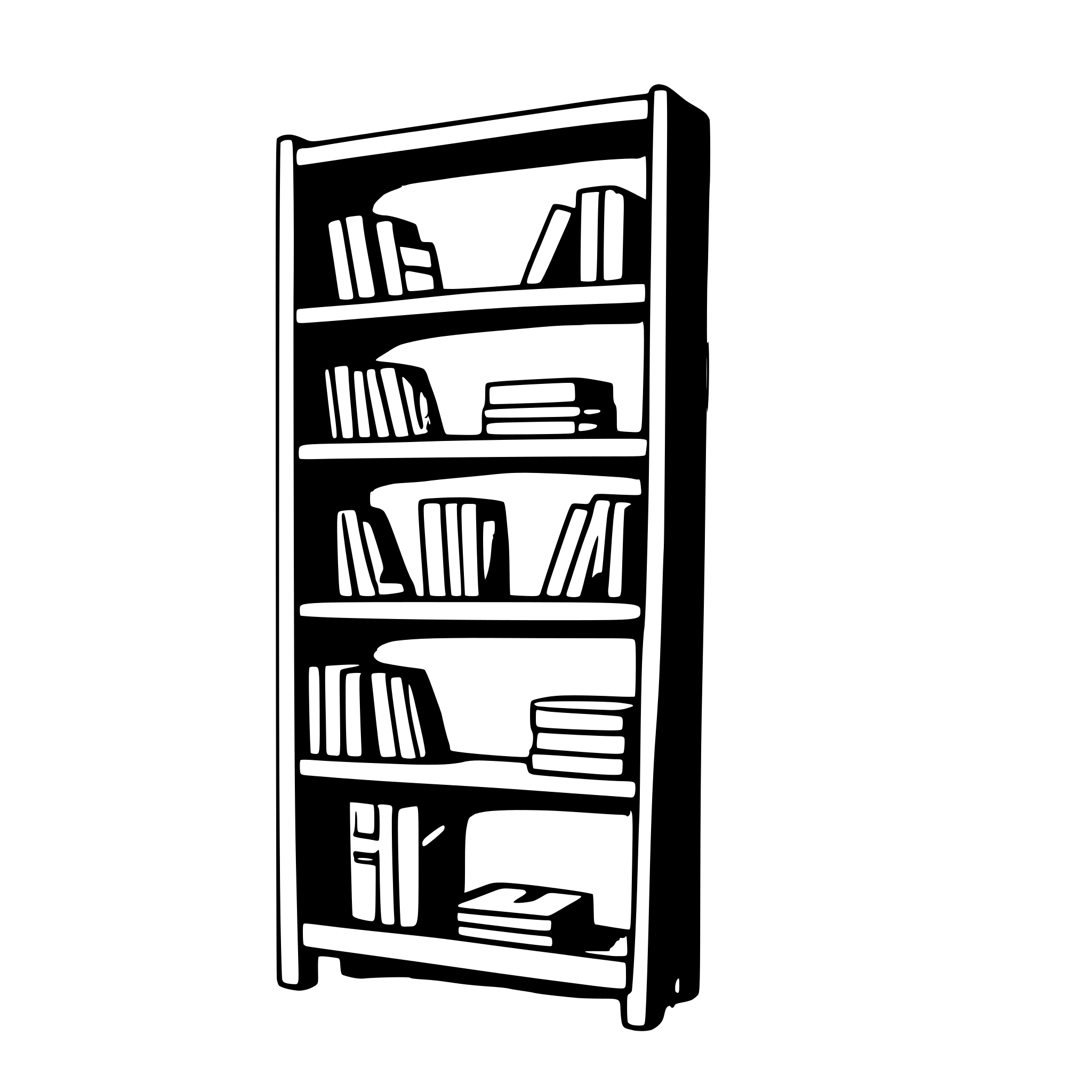 AI-generated SVG of a A simple SVG of a tall rectangular bookshelf with three shelves.