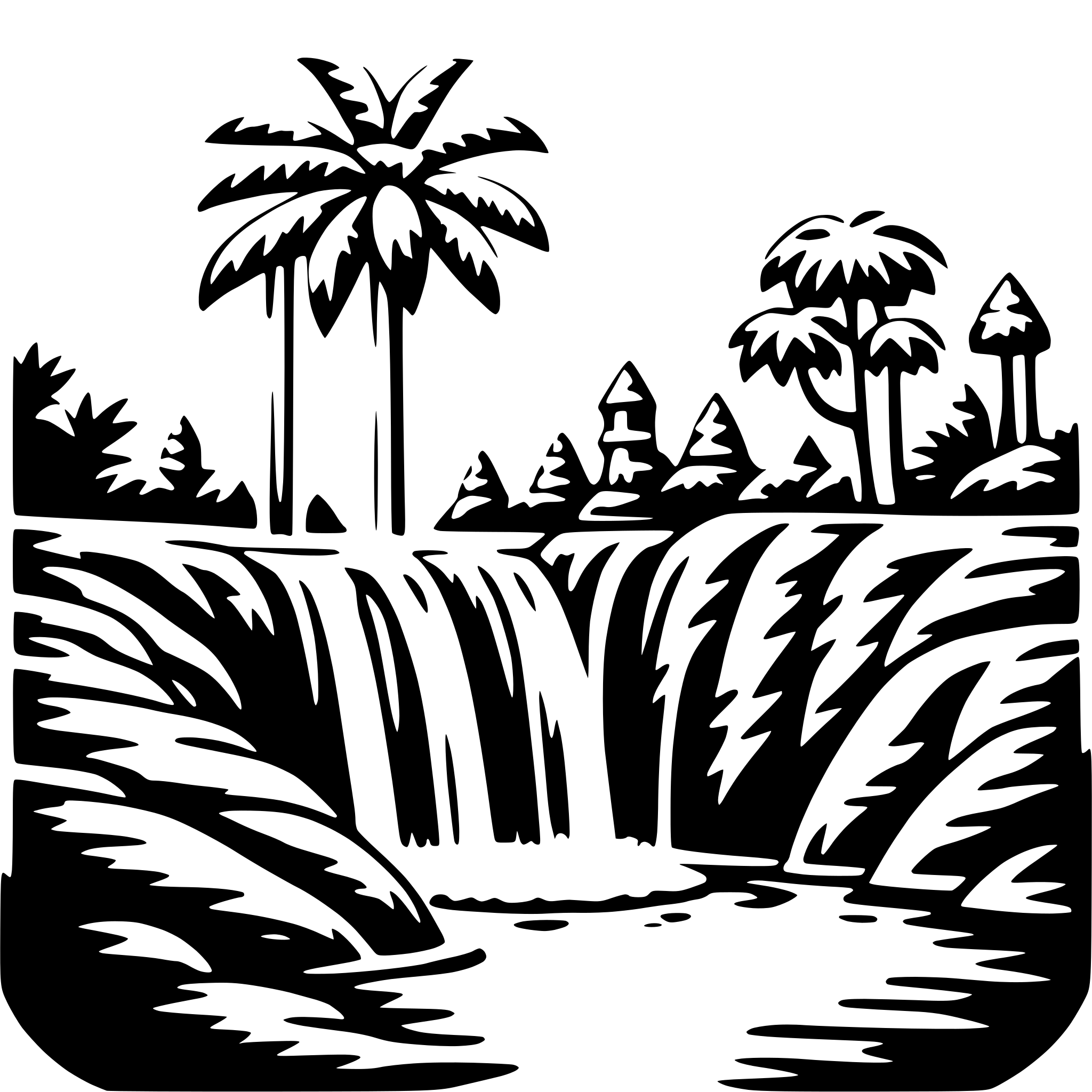 AI-generated SVG of a jungle waterfall swim