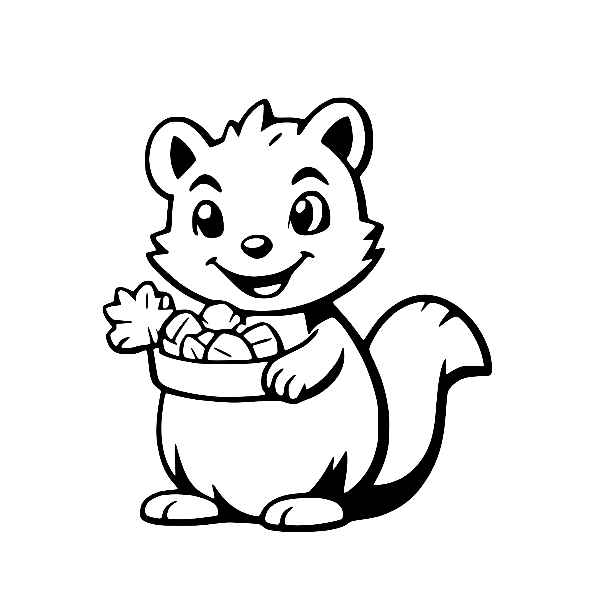 AI-generated SVG of a a happy squirrel with a bunch of acorns